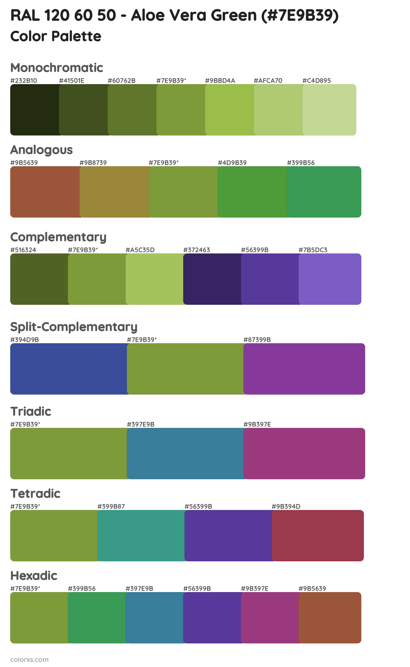 RAL 120 60 50 - Aloe Vera Green Color Scheme Palettes