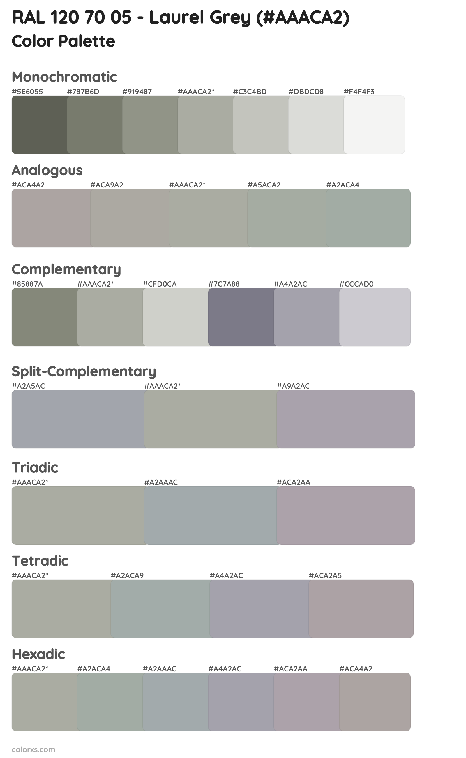 RAL 120 70 05 - Laurel Grey Color Scheme Palettes