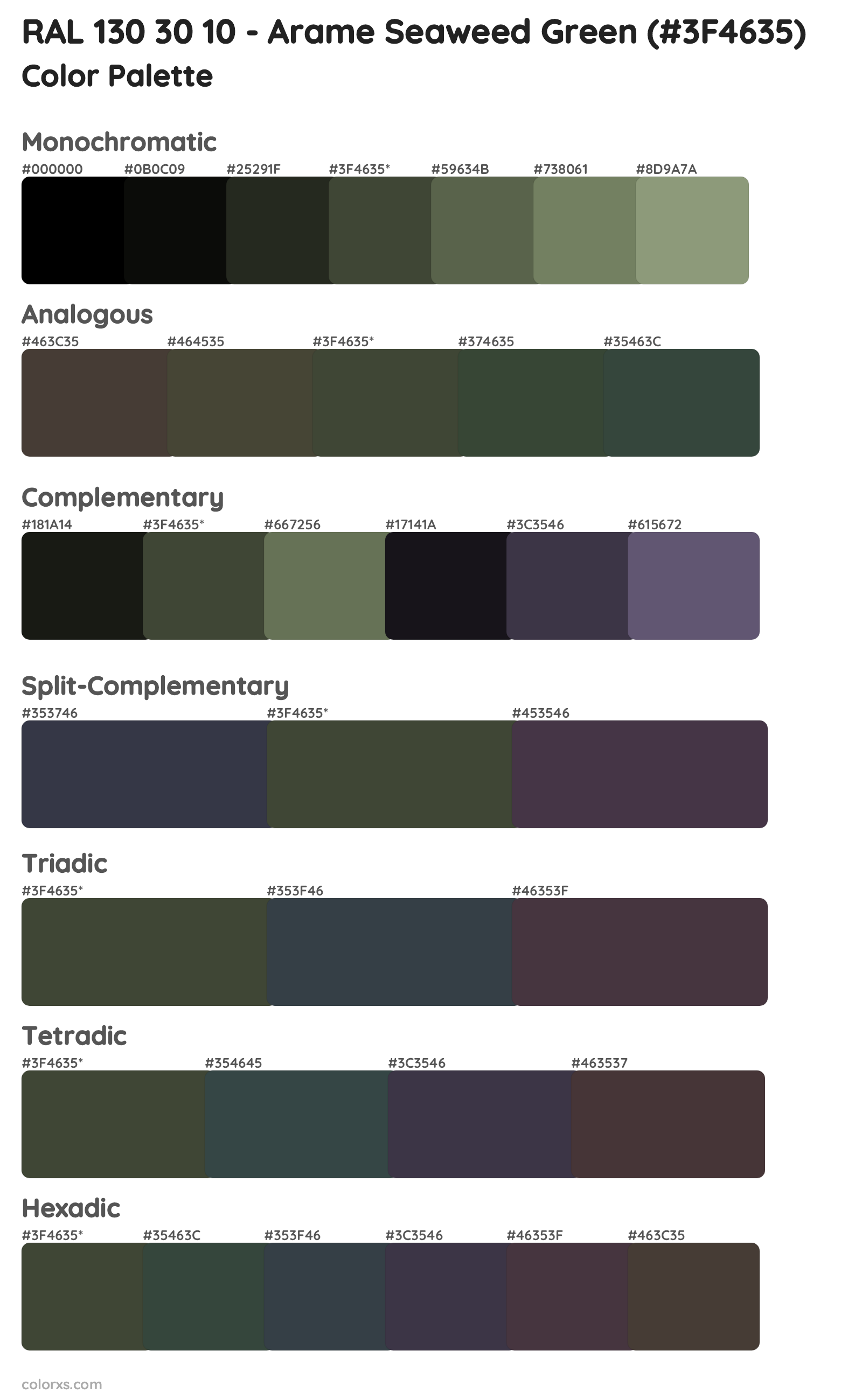 RAL 130 30 10 - Arame Seaweed Green Color Scheme Palettes