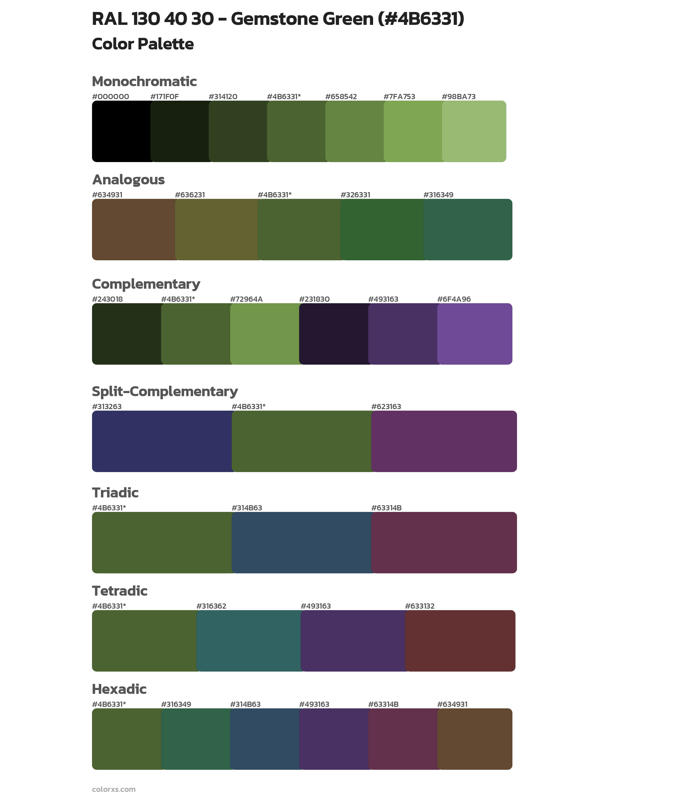 RAL 130 40 30 - Gemstone Green Color Scheme Palettes