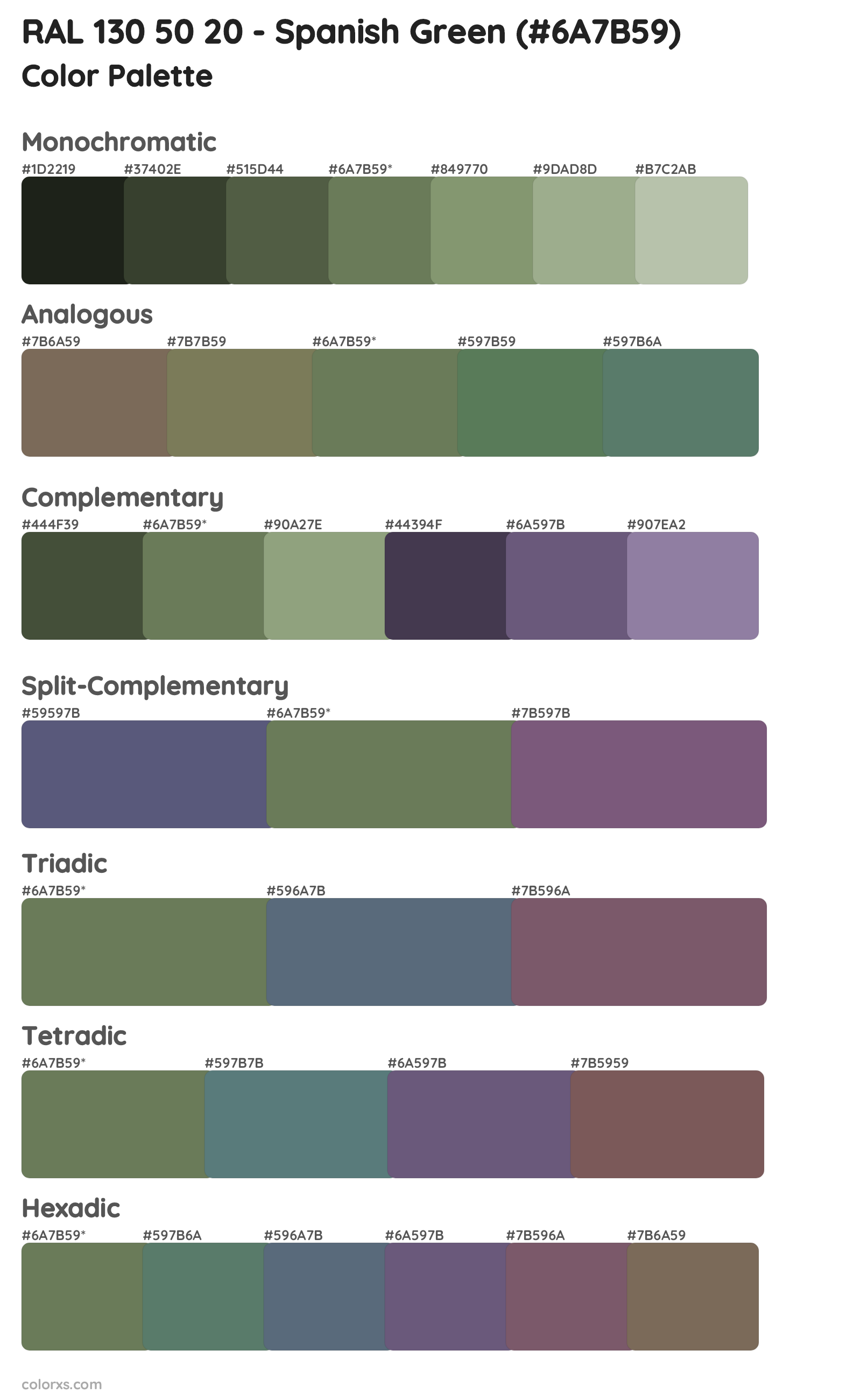 RAL 130 50 20 - Spanish Green Color Scheme Palettes