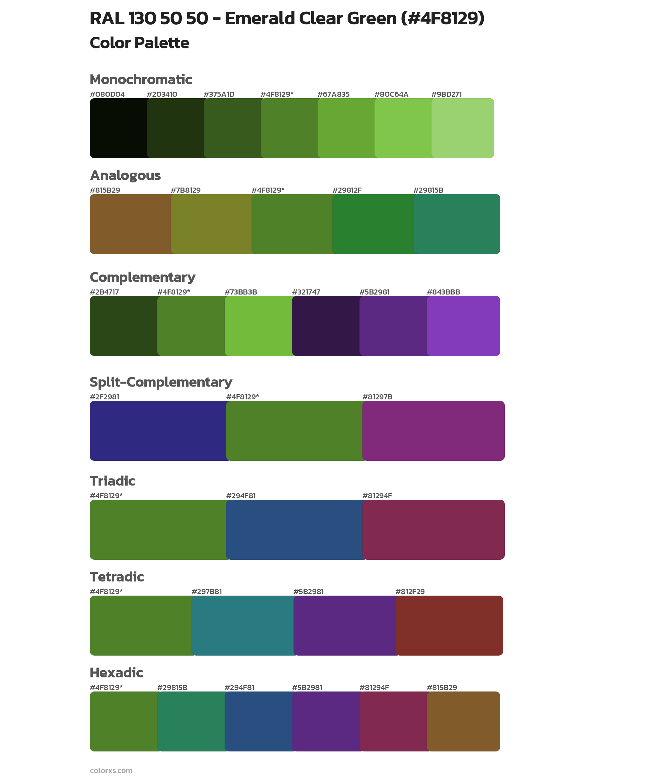 RAL 130 50 50 - Emerald Clear Green Color Scheme Palettes