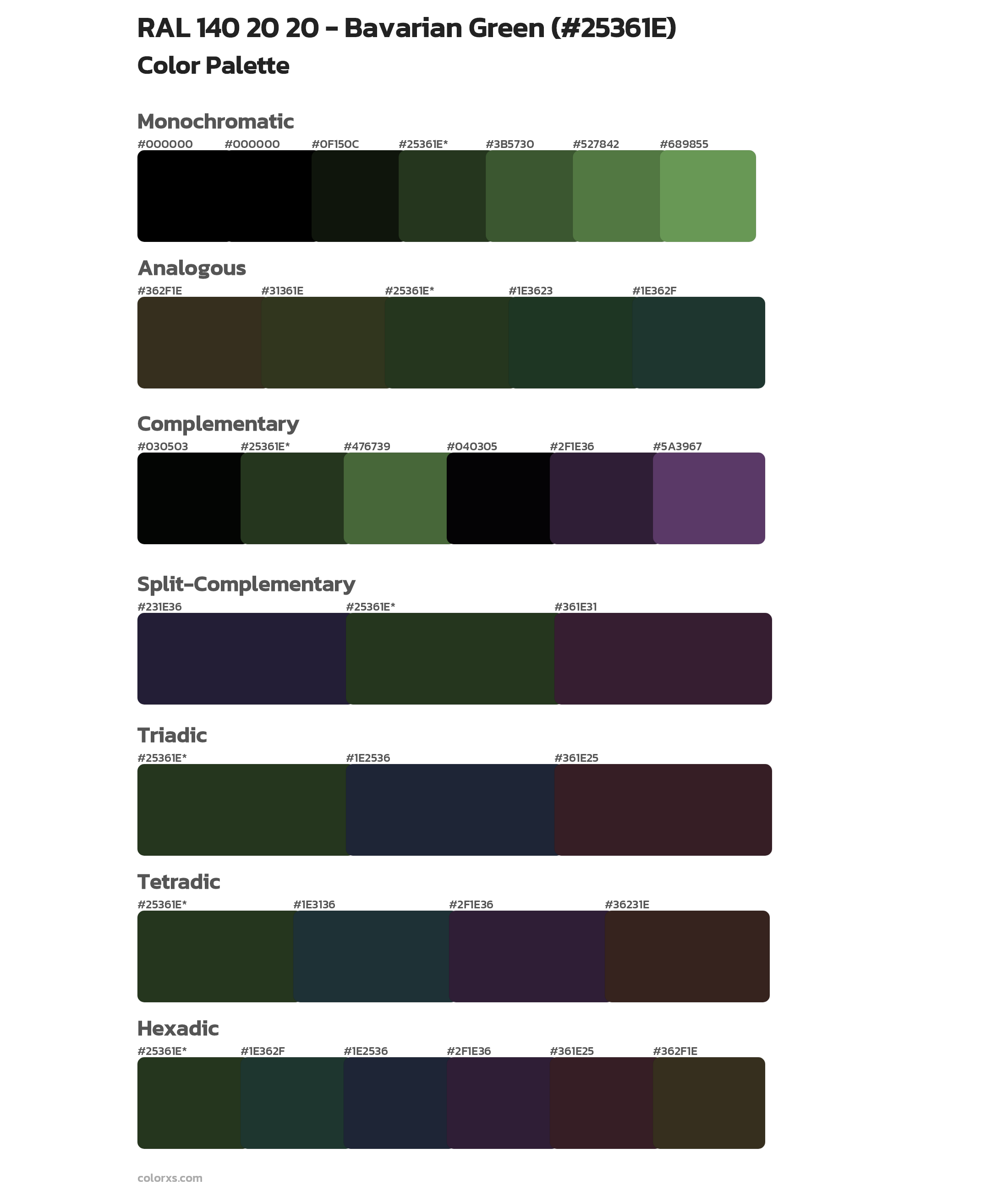 RAL 140 20 20 - Bavarian Green Color Scheme Palettes