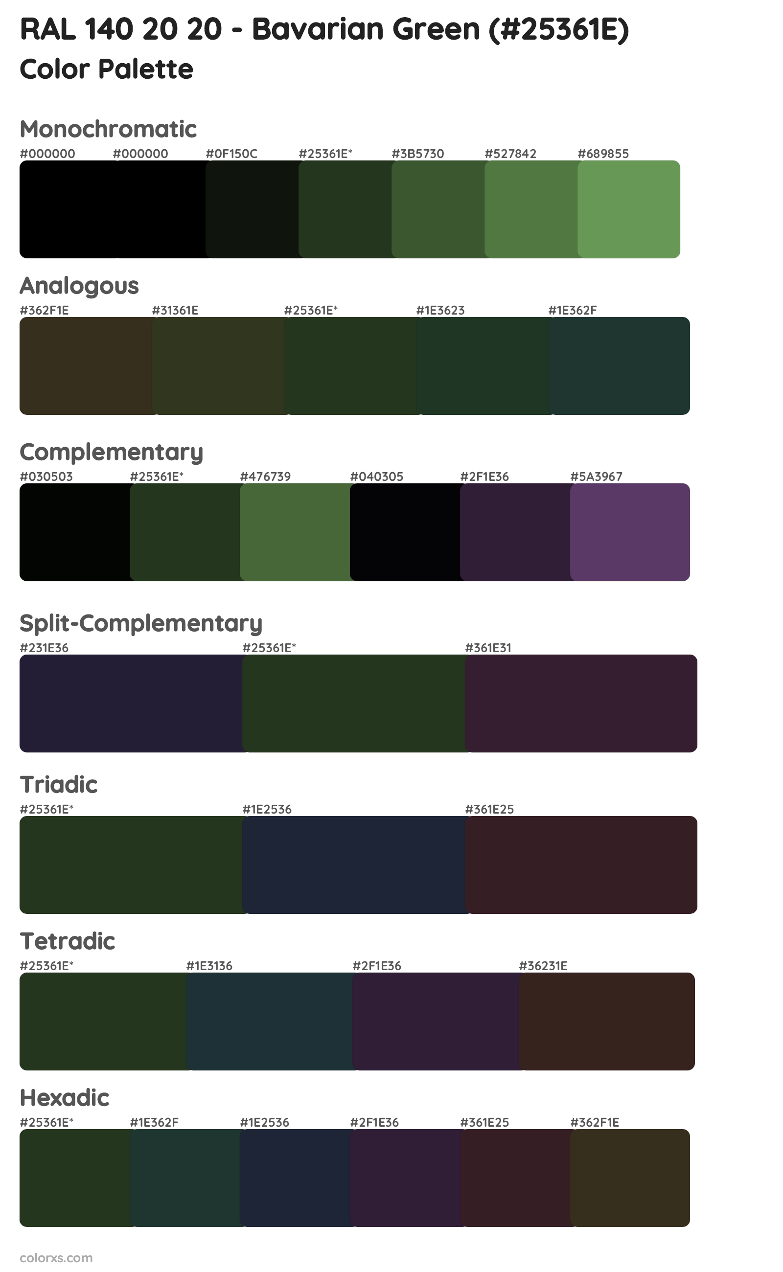 RAL 140 20 20 - Bavarian Green Color Scheme Palettes