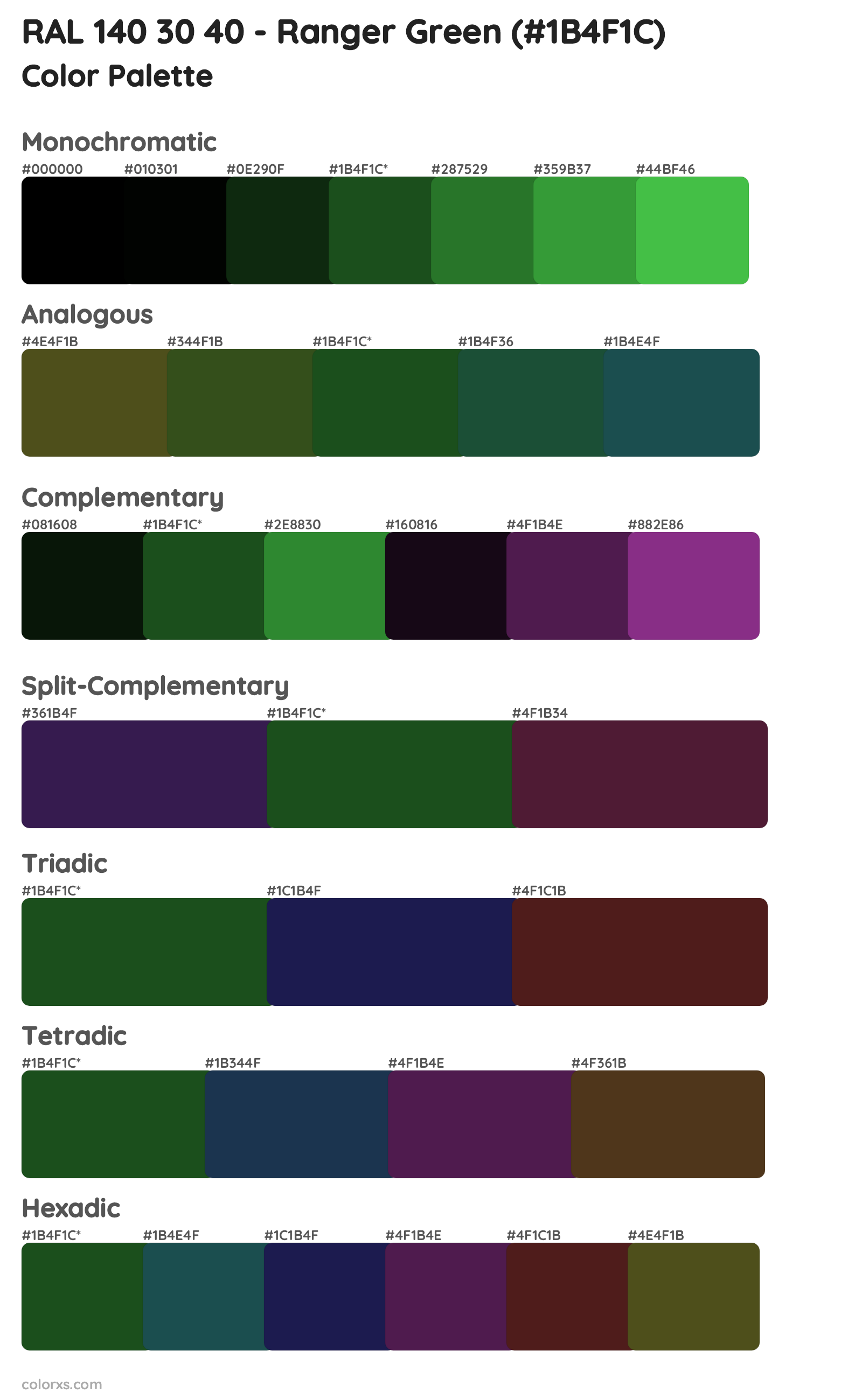RAL 140 30 40 - Ranger Green Color Scheme Palettes