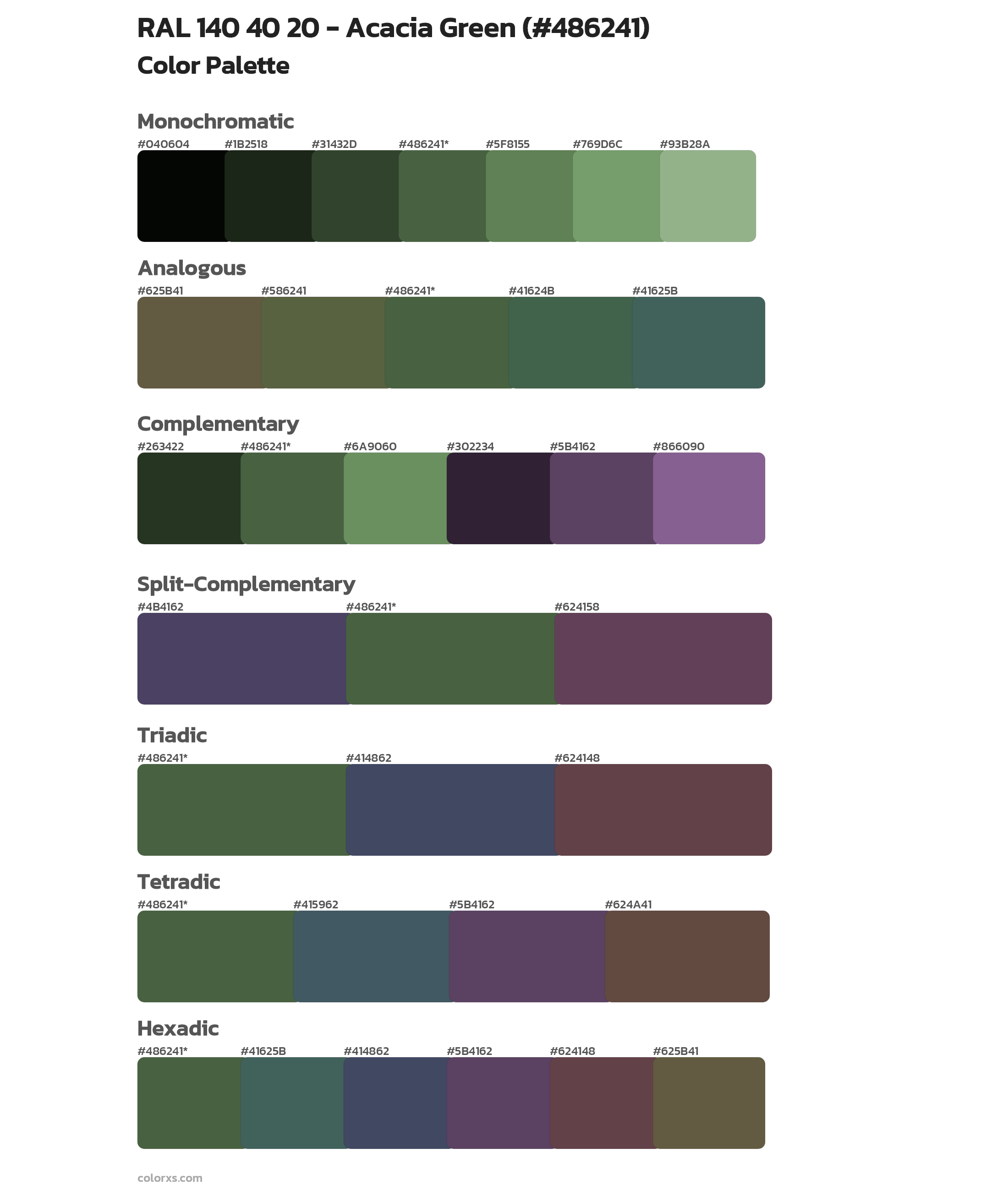 RAL 140 40 20 - Acacia Green Color Scheme Palettes