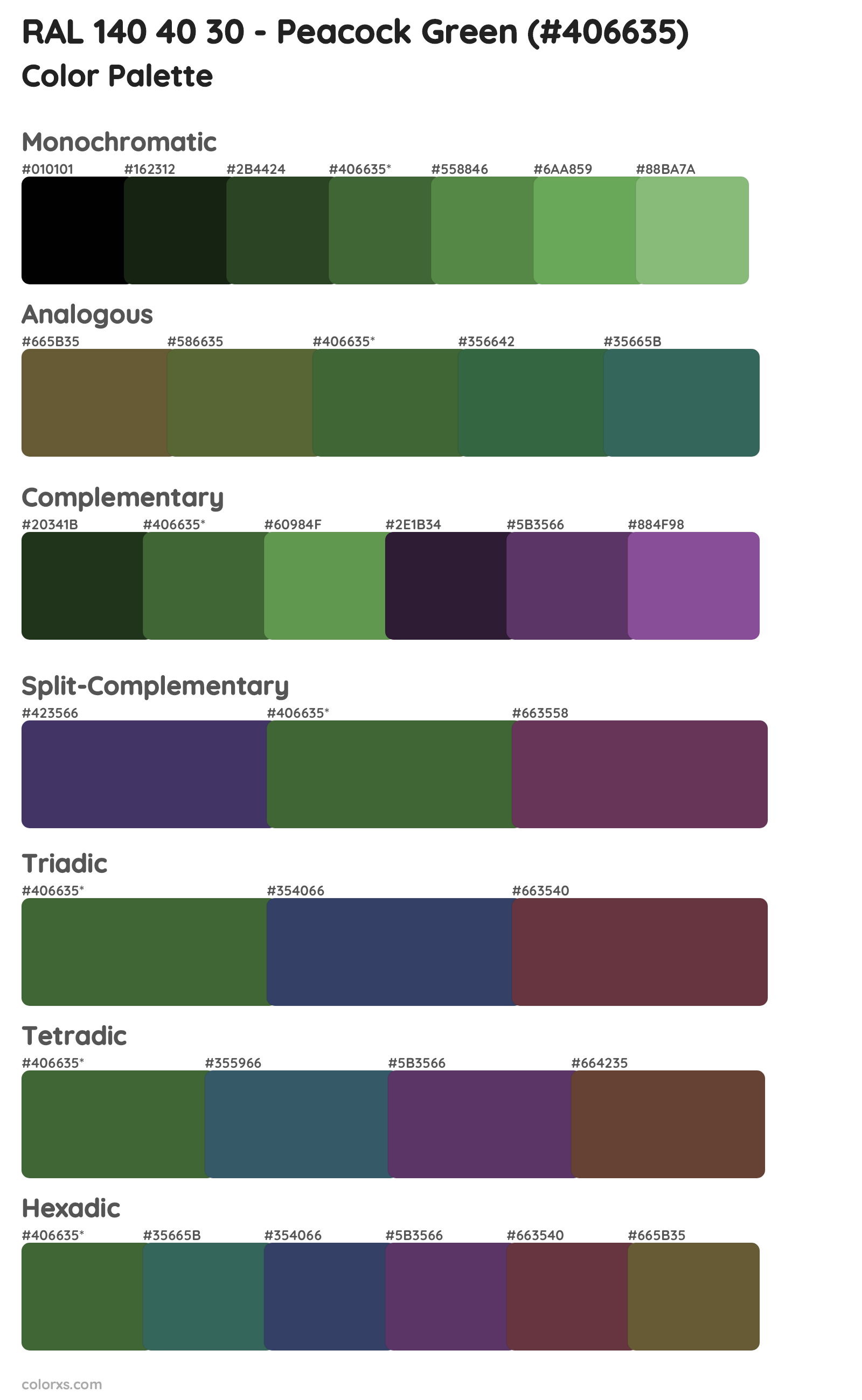 RAL 140 40 30 - Peacock Green Color Scheme Palettes