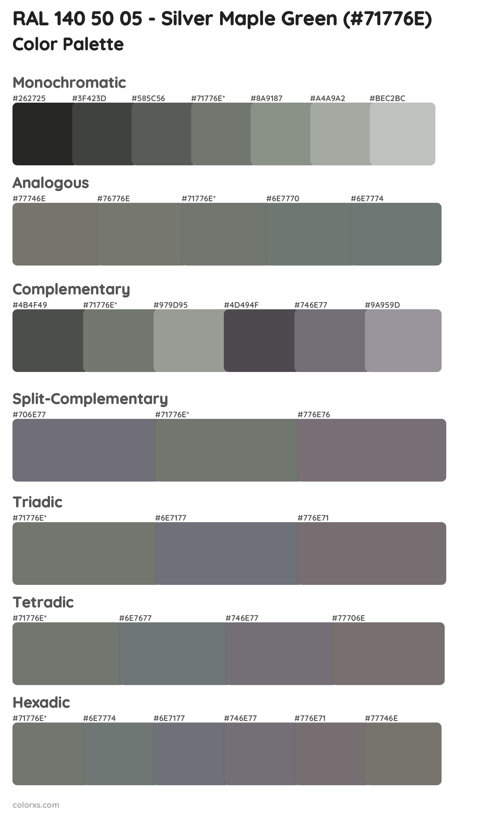 RAL 140 50 05 - Silver Maple Green Color Scheme Palettes