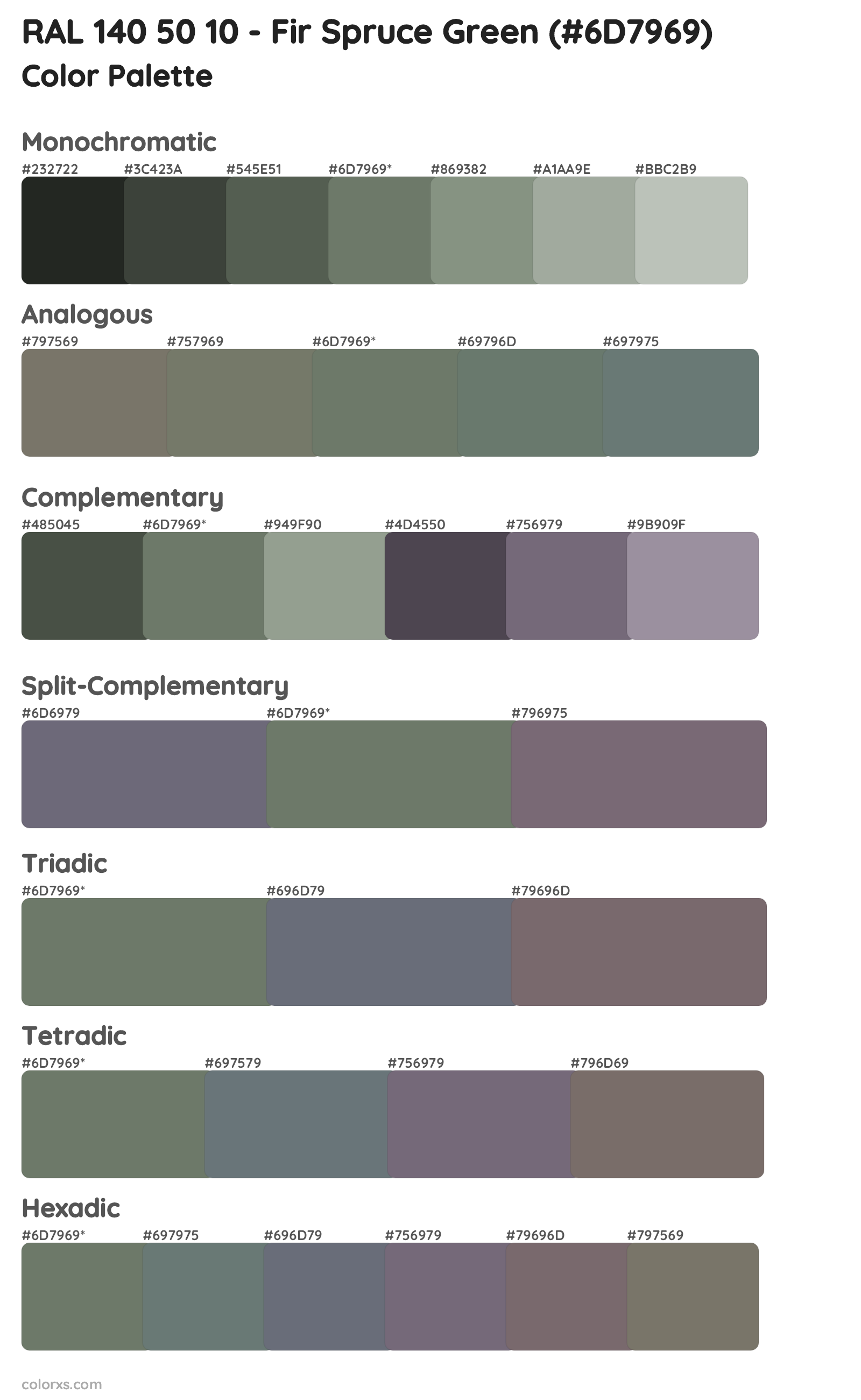 RAL 140 50 10 - Fir Spruce Green Color Scheme Palettes