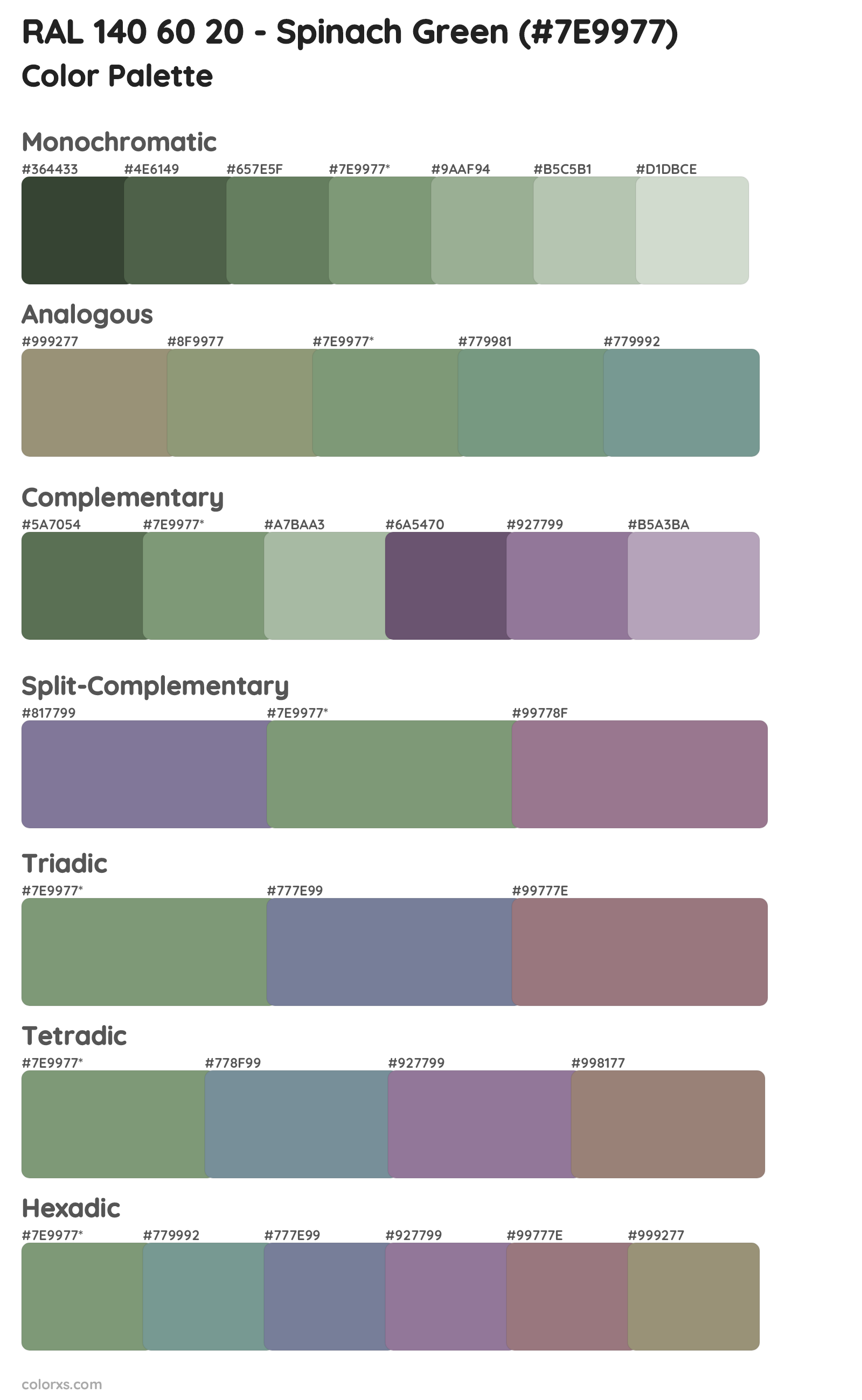 RAL 140 60 20 - Spinach Green Color Scheme Palettes