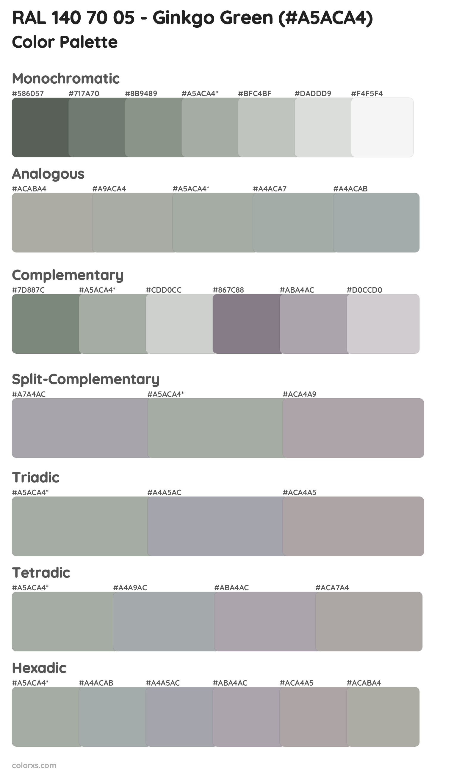 RAL 140 70 05 - Ginkgo Green Color Scheme Palettes