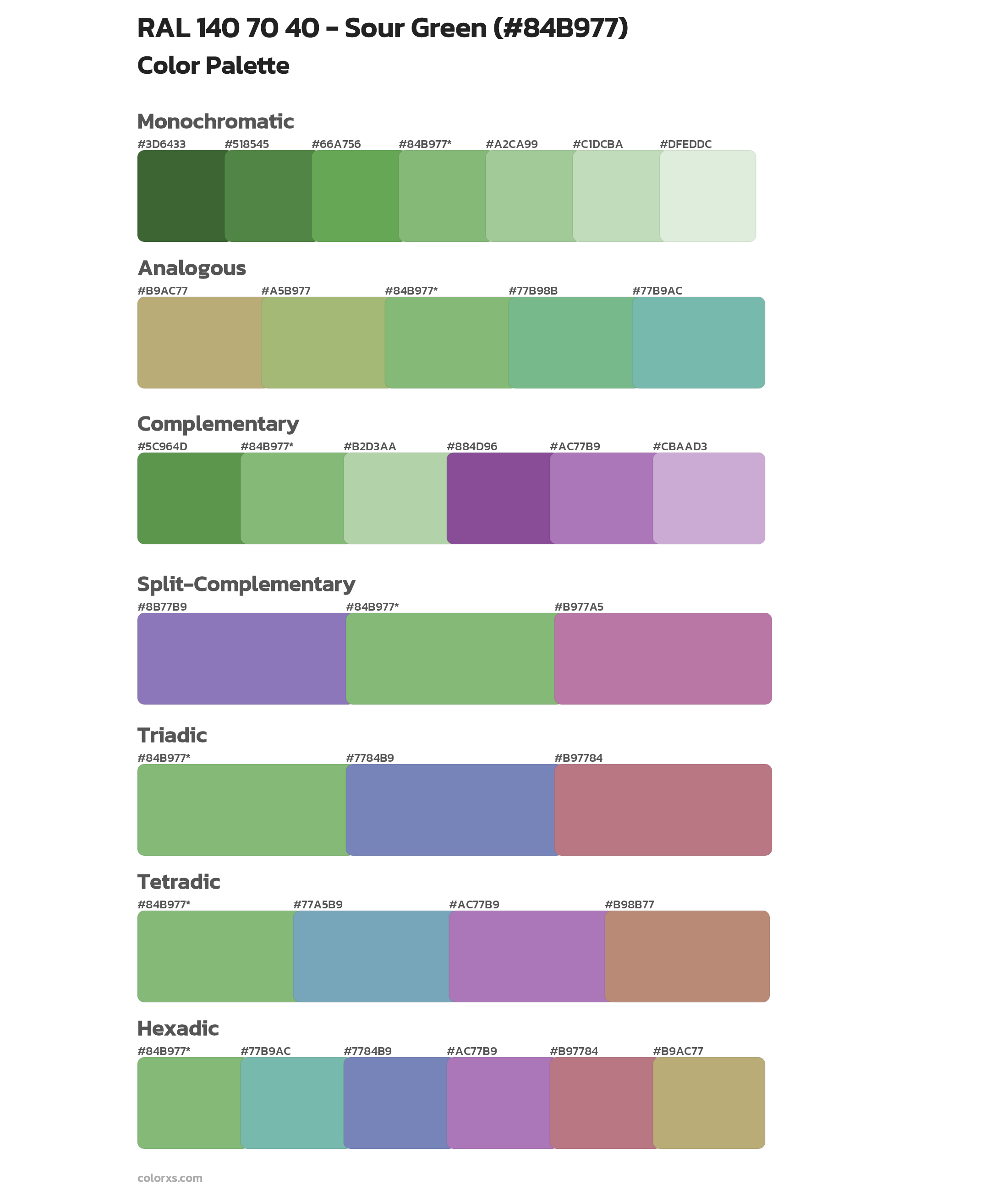 RAL 140 70 40 - Sour Green Color Scheme Palettes