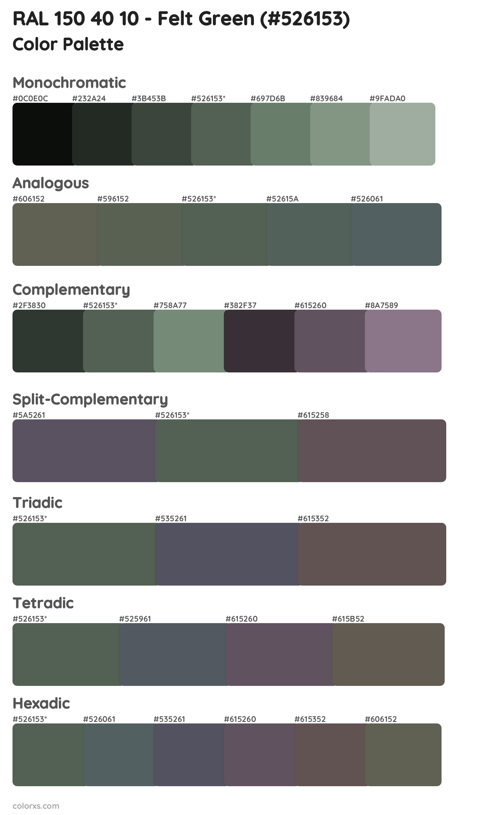 RAL 150 40 10 - Felt Green Color Scheme Palettes