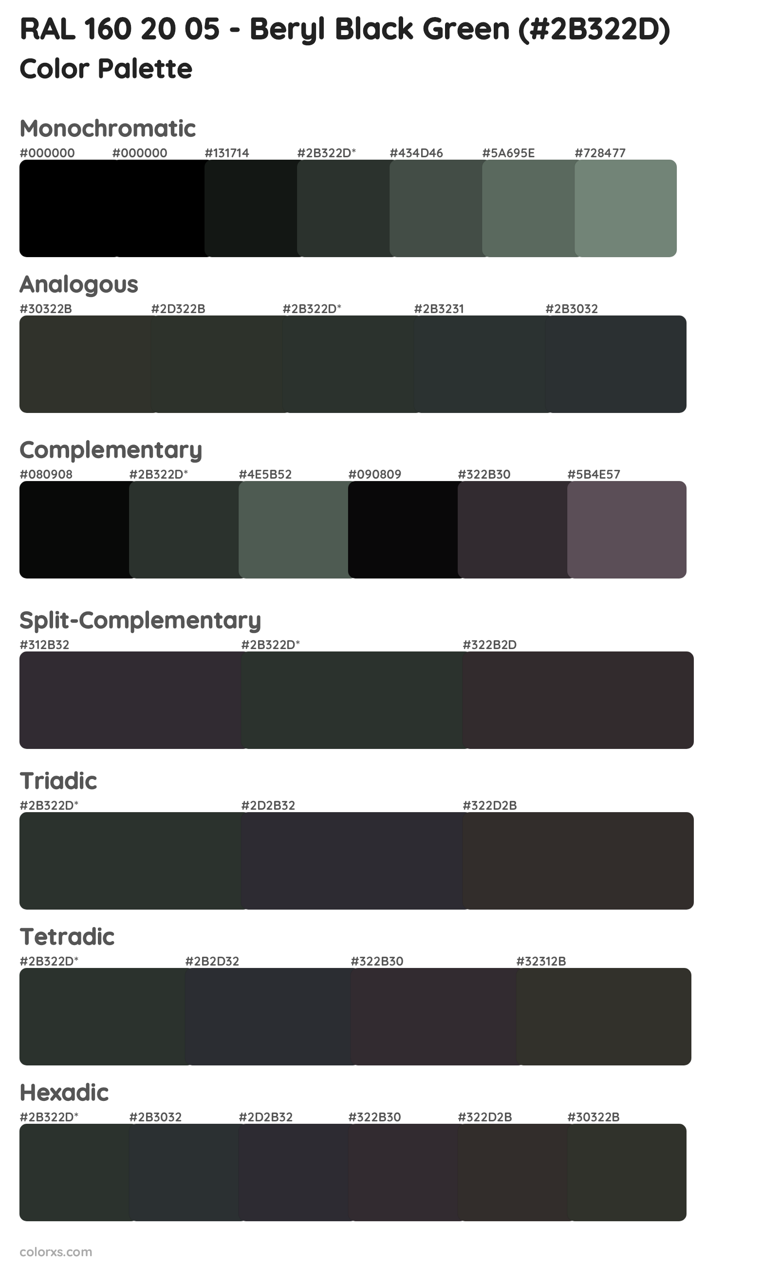 RAL 160 20 05 - Beryl Black Green Color Scheme Palettes