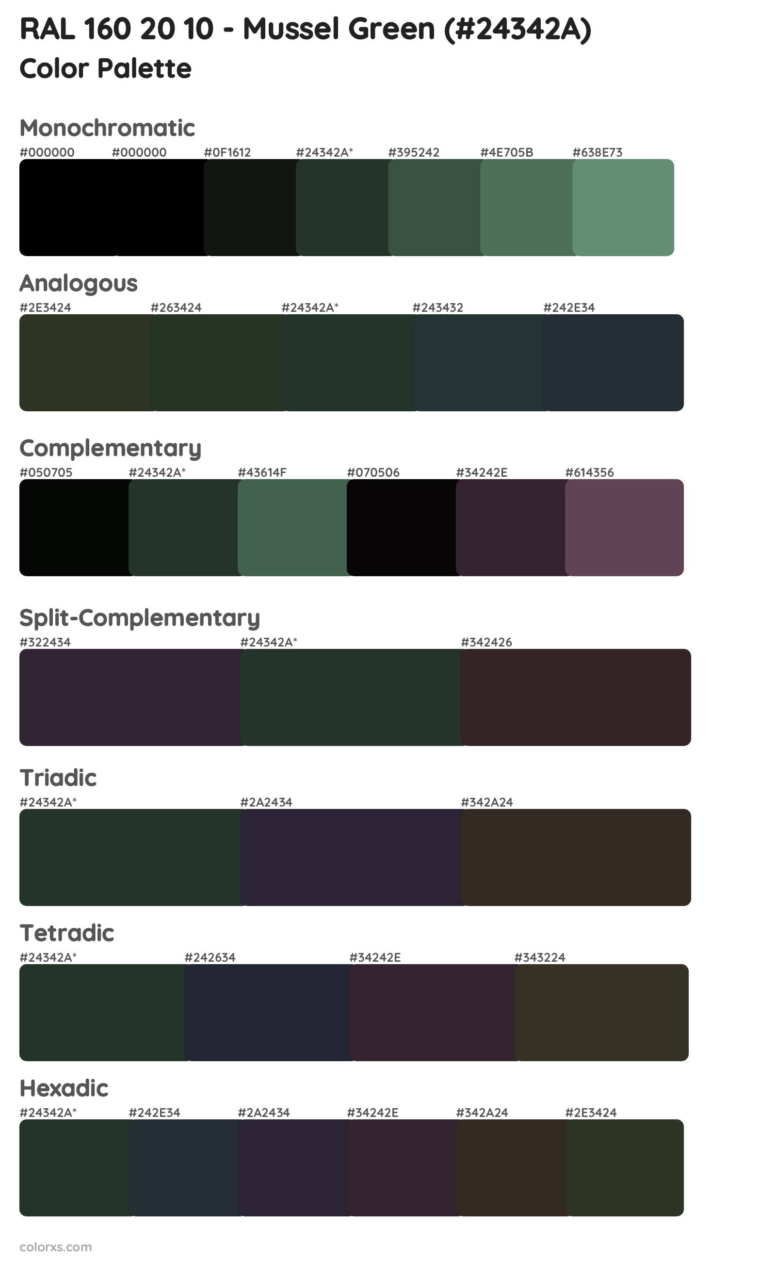 RAL 160 20 10 - Mussel Green Color Scheme Palettes