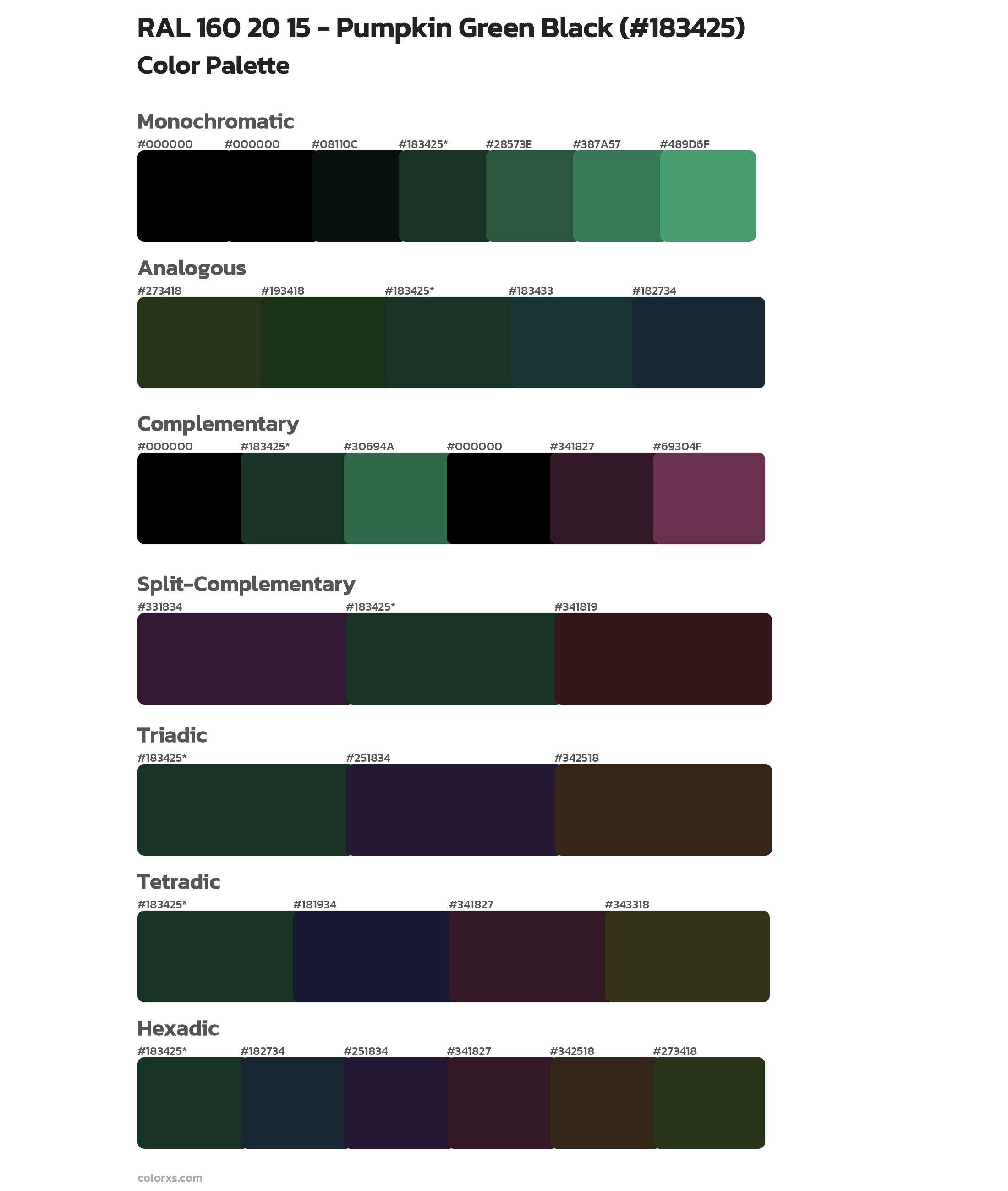 RAL 160 20 15 - Pumpkin Green Black Color Scheme Palettes