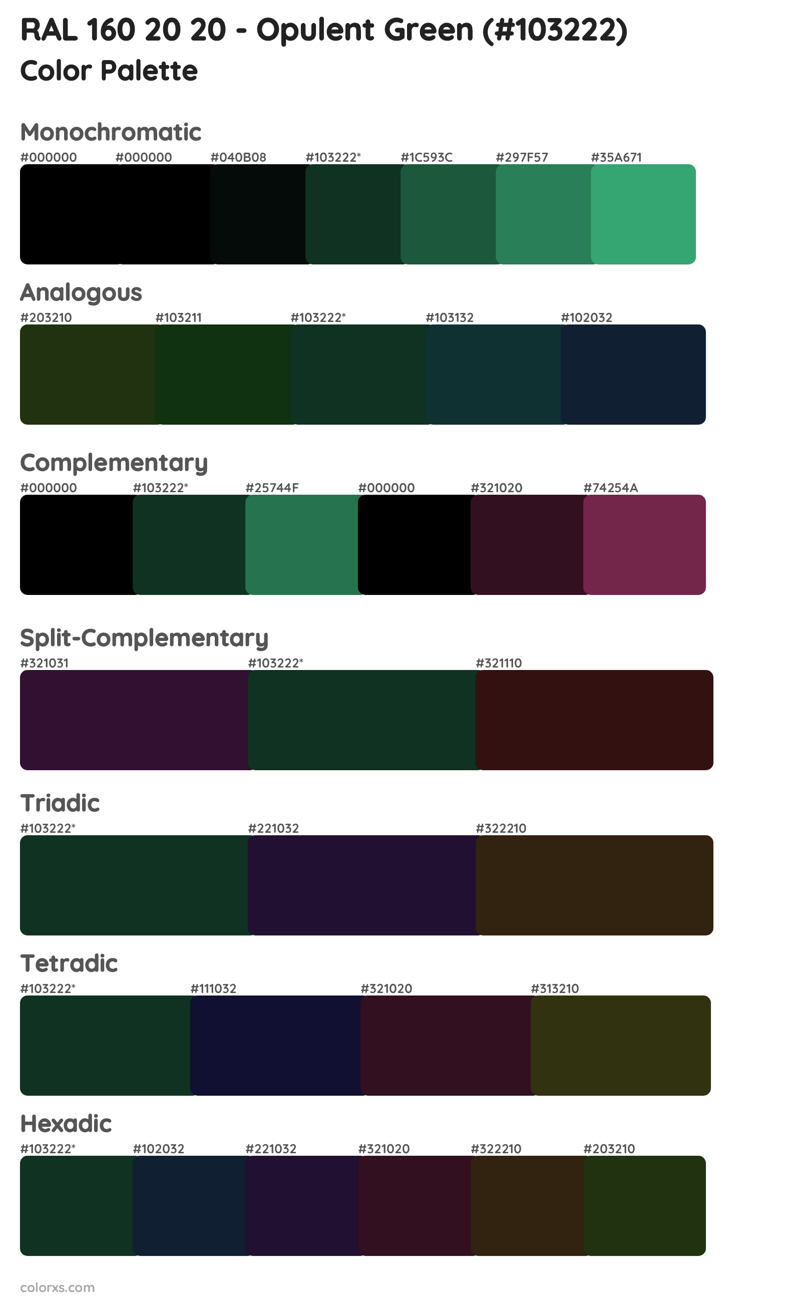 RAL 160 20 20 - Opulent Green Color Scheme Palettes