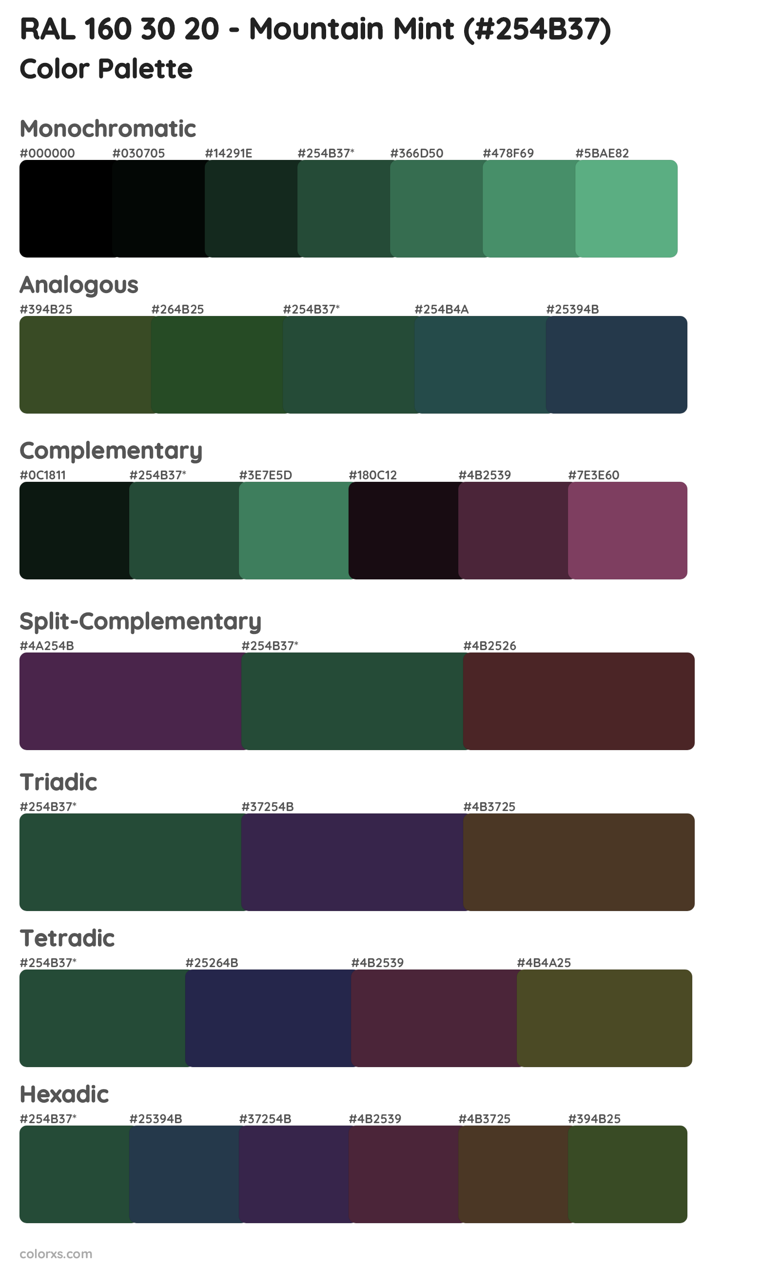 RAL 160 30 20 - Mountain Mint Color Scheme Palettes
