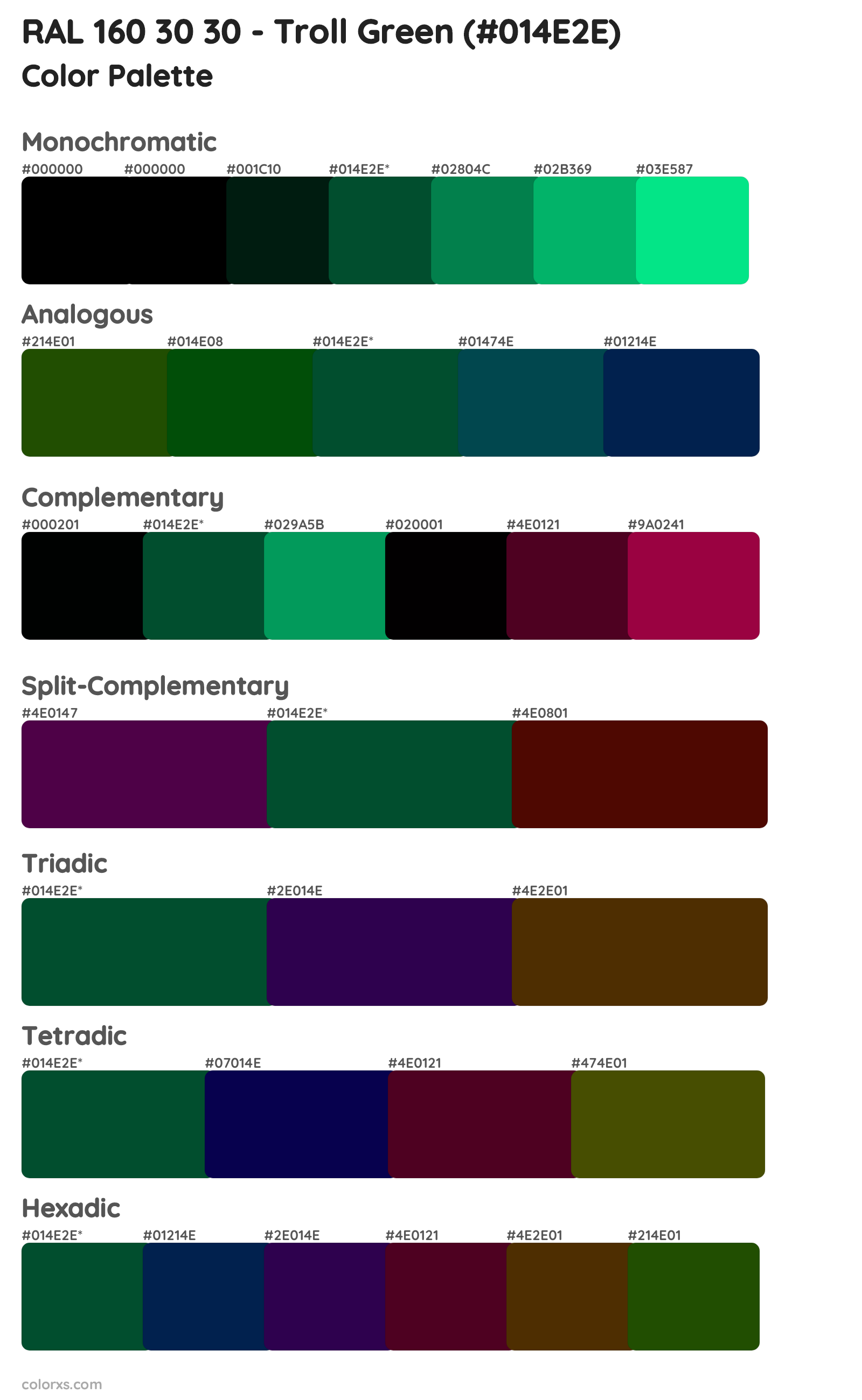 RAL 160 30 30 - Troll Green Color Scheme Palettes