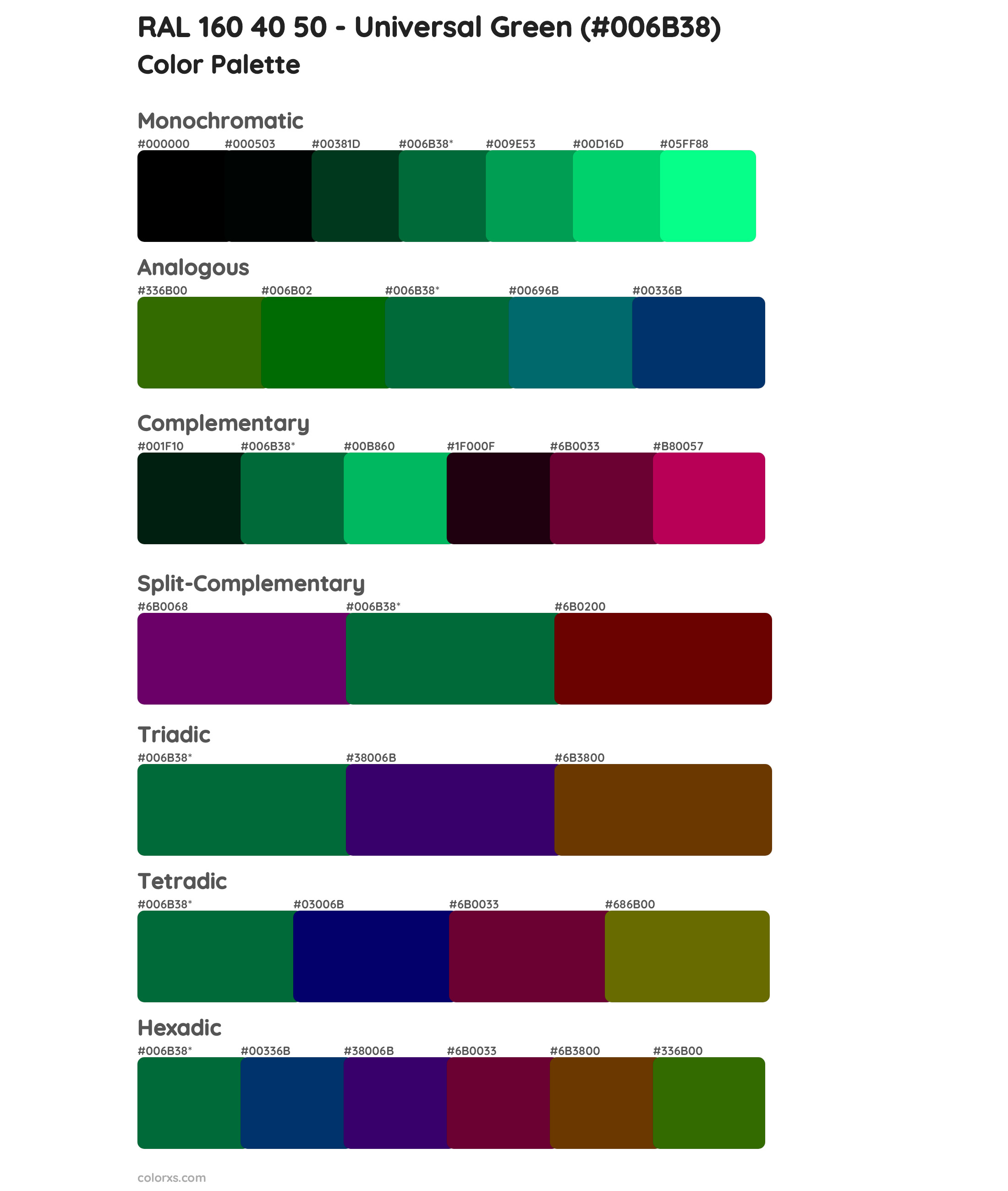 RAL 160 40 50 - Universal Green Color Scheme Palettes
