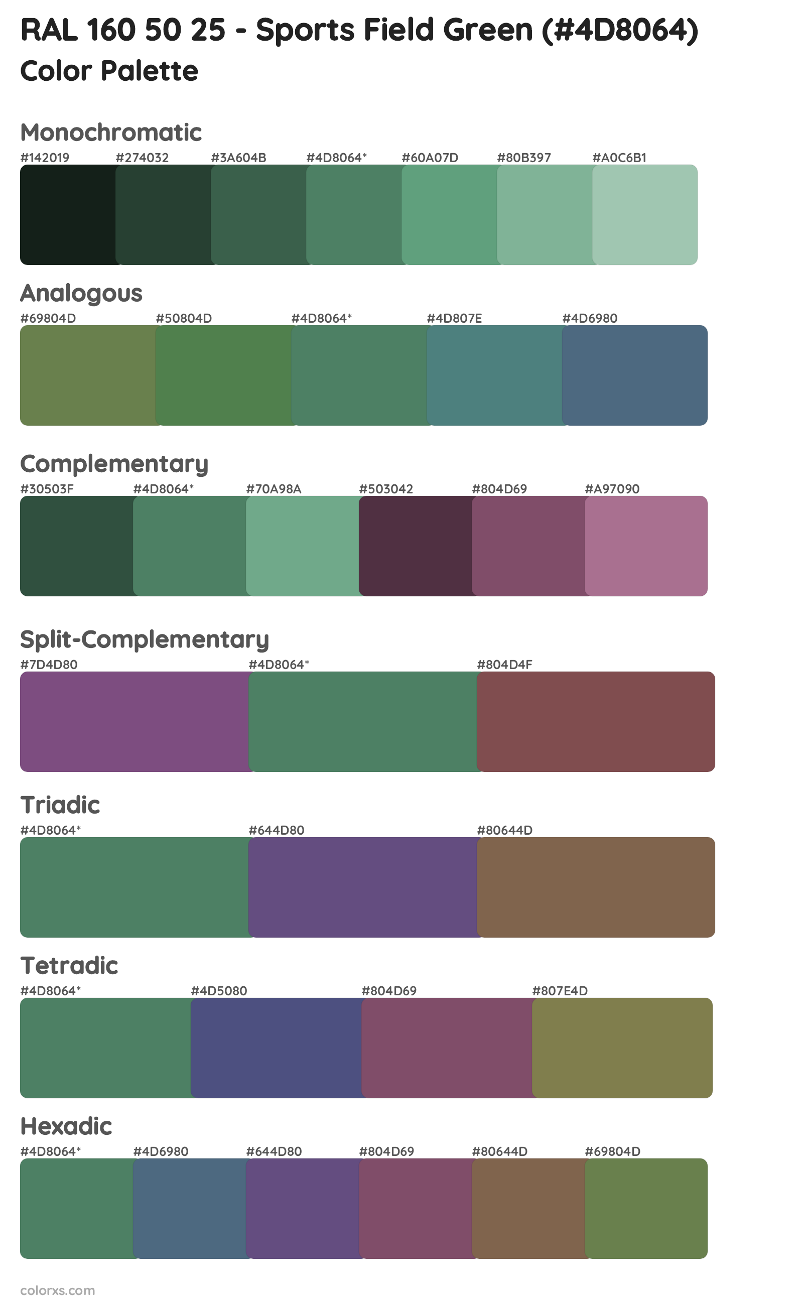 RAL 160 50 25 - Sports Field Green Color Scheme Palettes