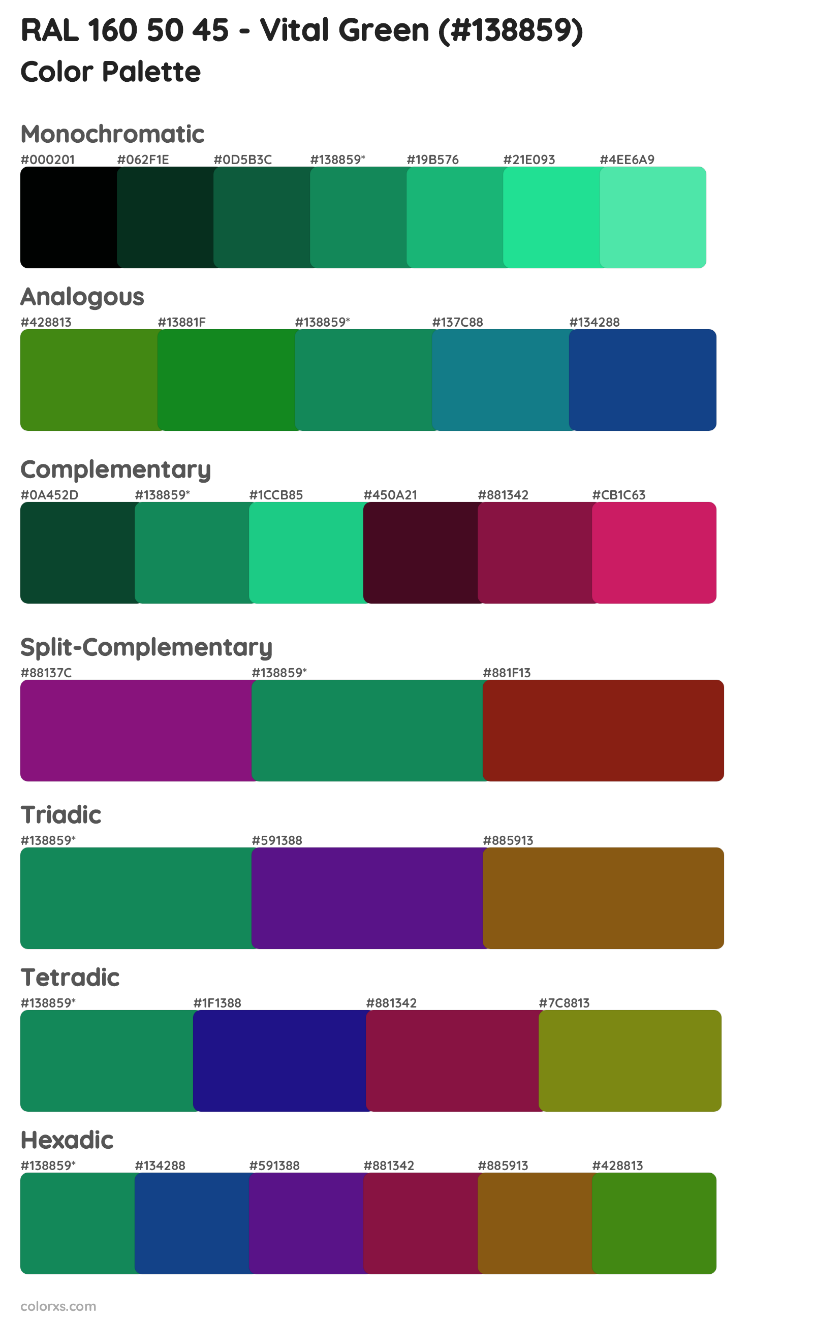 RAL 160 50 45 - Vital Green Color Scheme Palettes