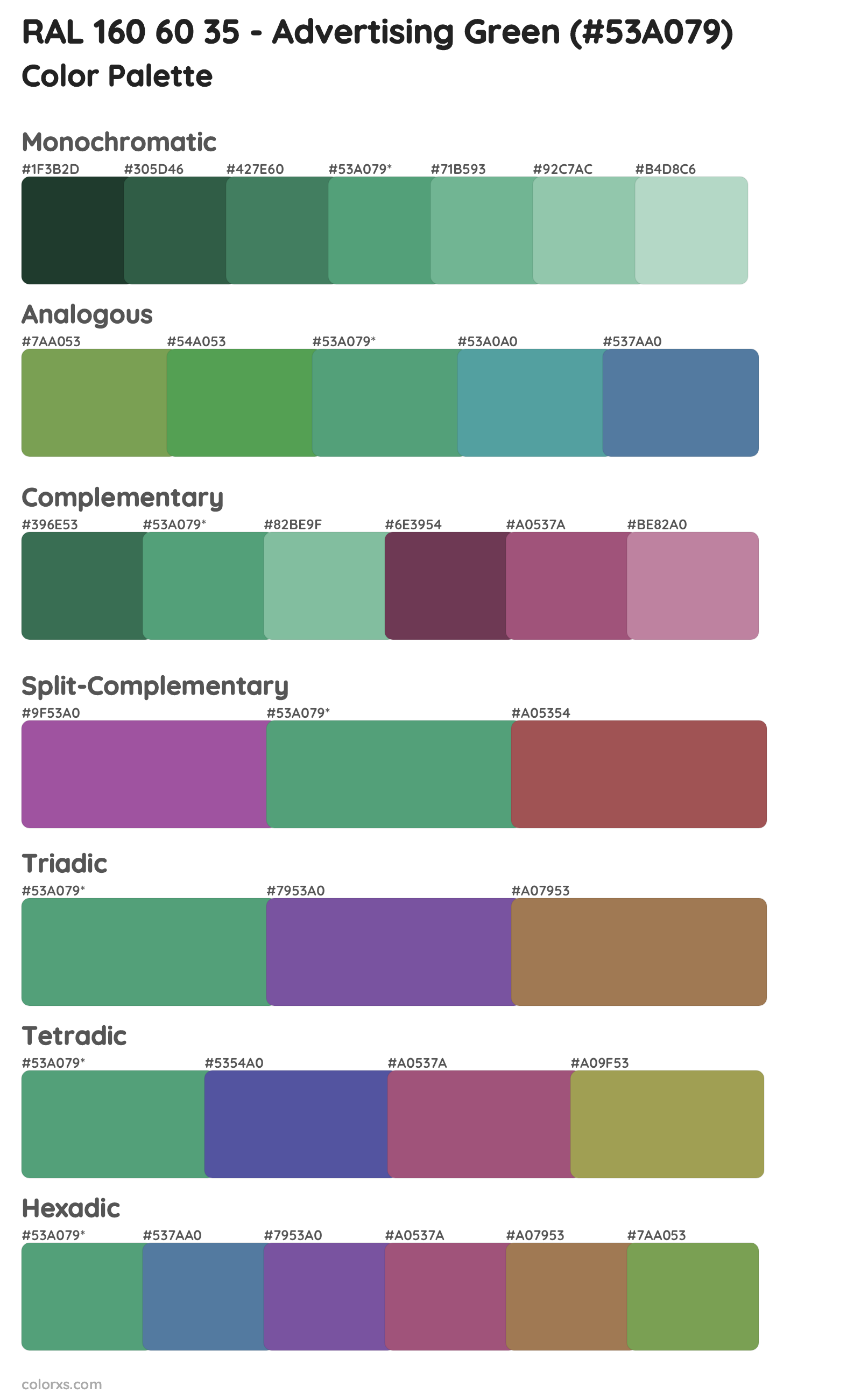 RAL 160 60 35 - Advertising Green Color Scheme Palettes
