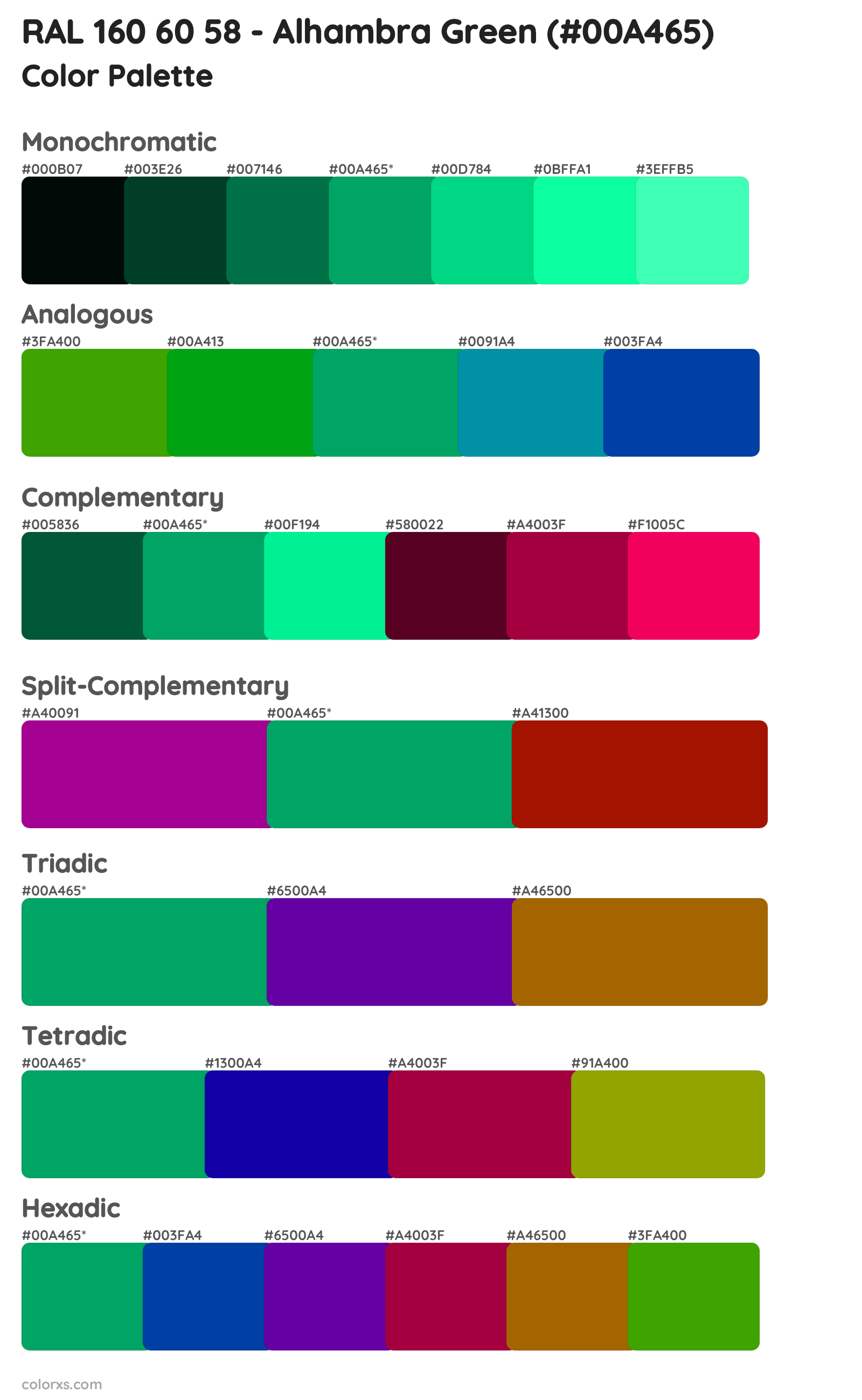 RAL 160 60 58 - Alhambra Green Color Scheme Palettes
