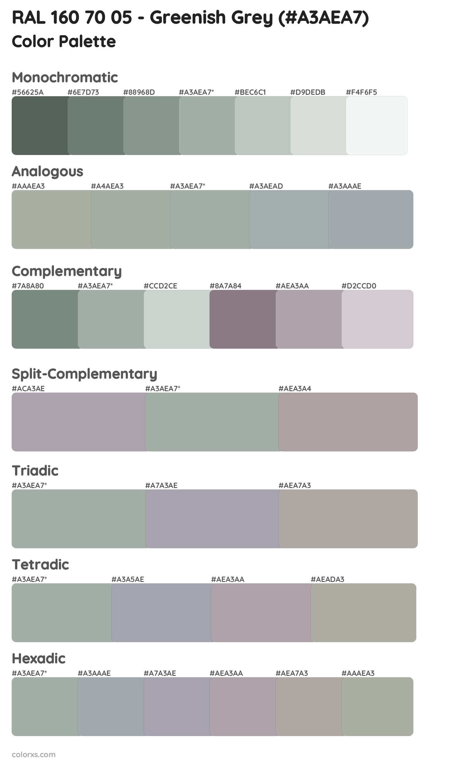 RAL 160 70 05 - Greenish Grey Color Scheme Palettes