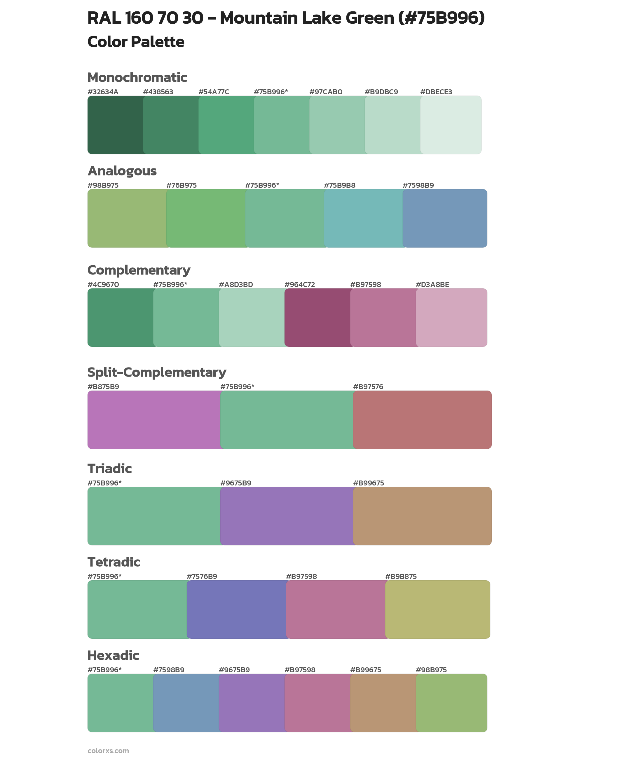RAL 160 70 30 - Mountain Lake Green Color Scheme Palettes