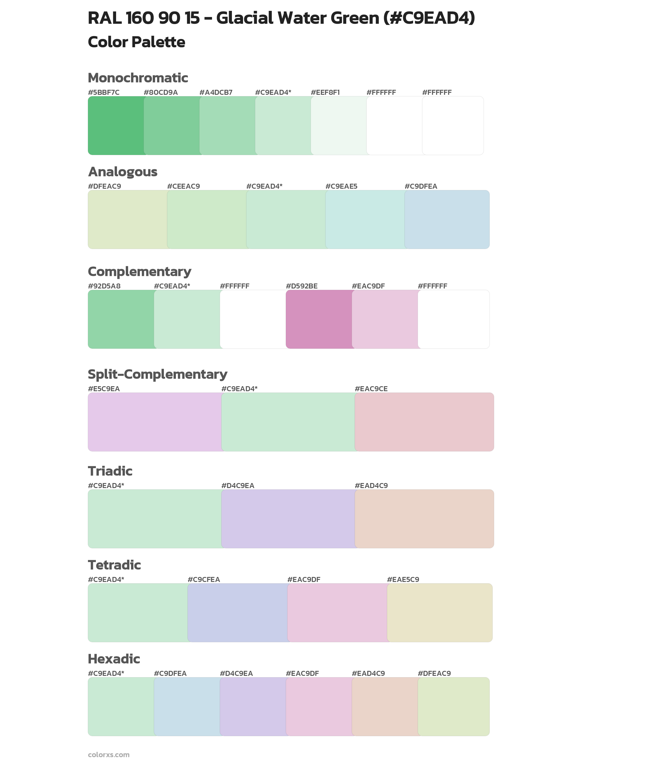 RAL 160 90 15 - Glacial Water Green Color Scheme Palettes