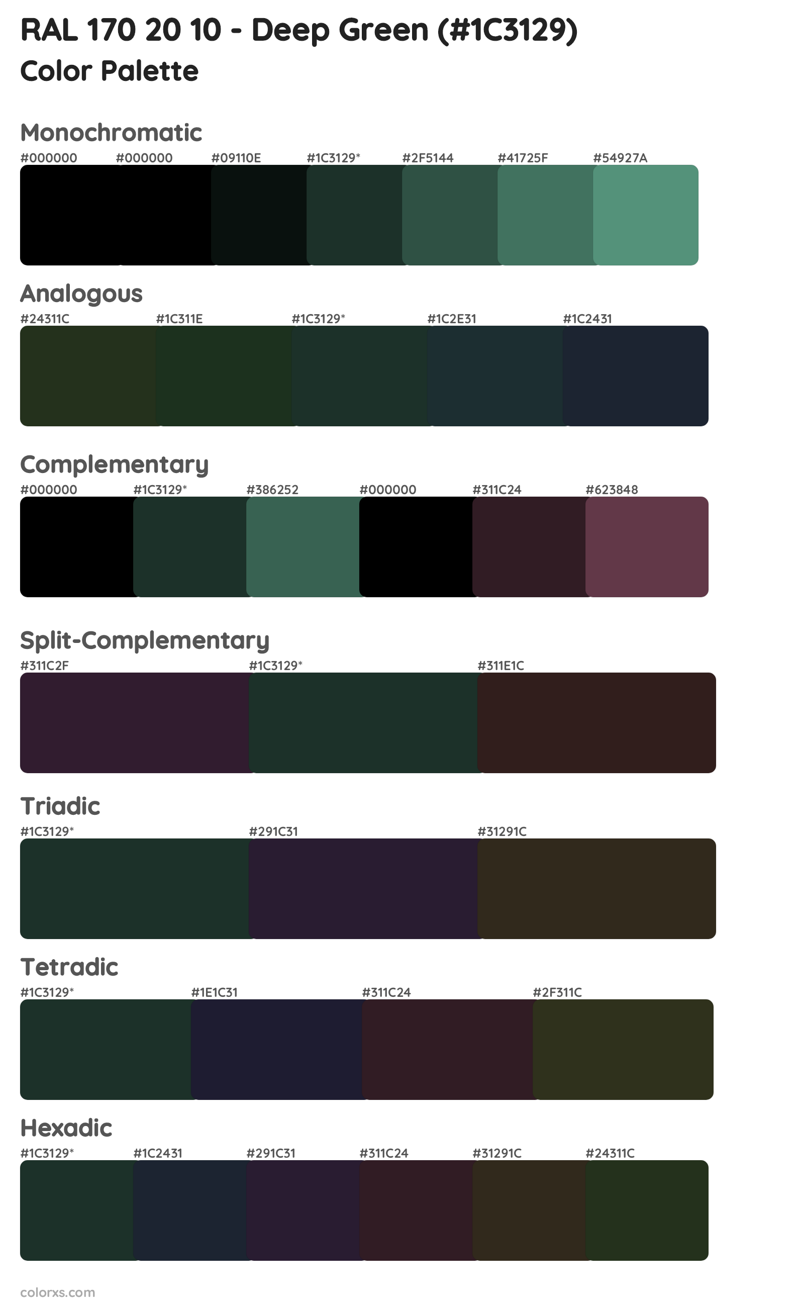 RAL 170 20 10 - Deep Green Color Scheme Palettes