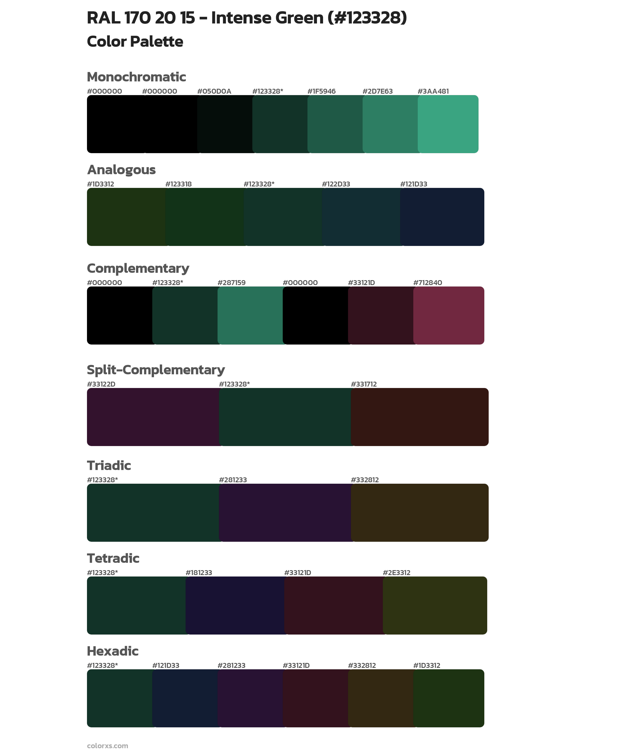 RAL 170 20 15 - Intense Green Color Scheme Palettes
