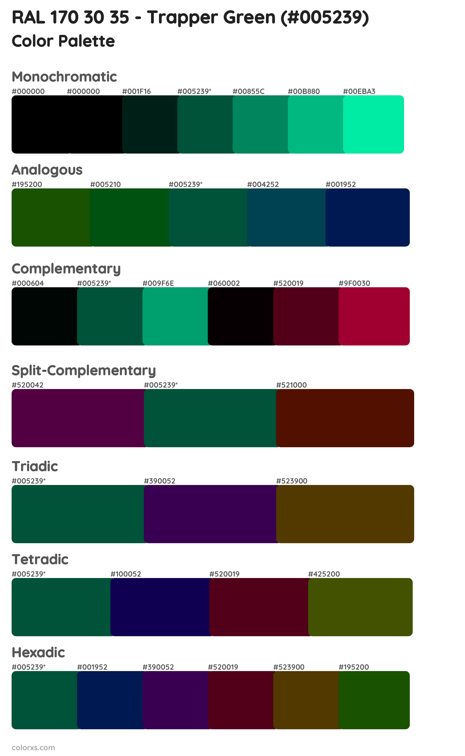 RAL 170 30 35 - Trapper Green Color Scheme Palettes