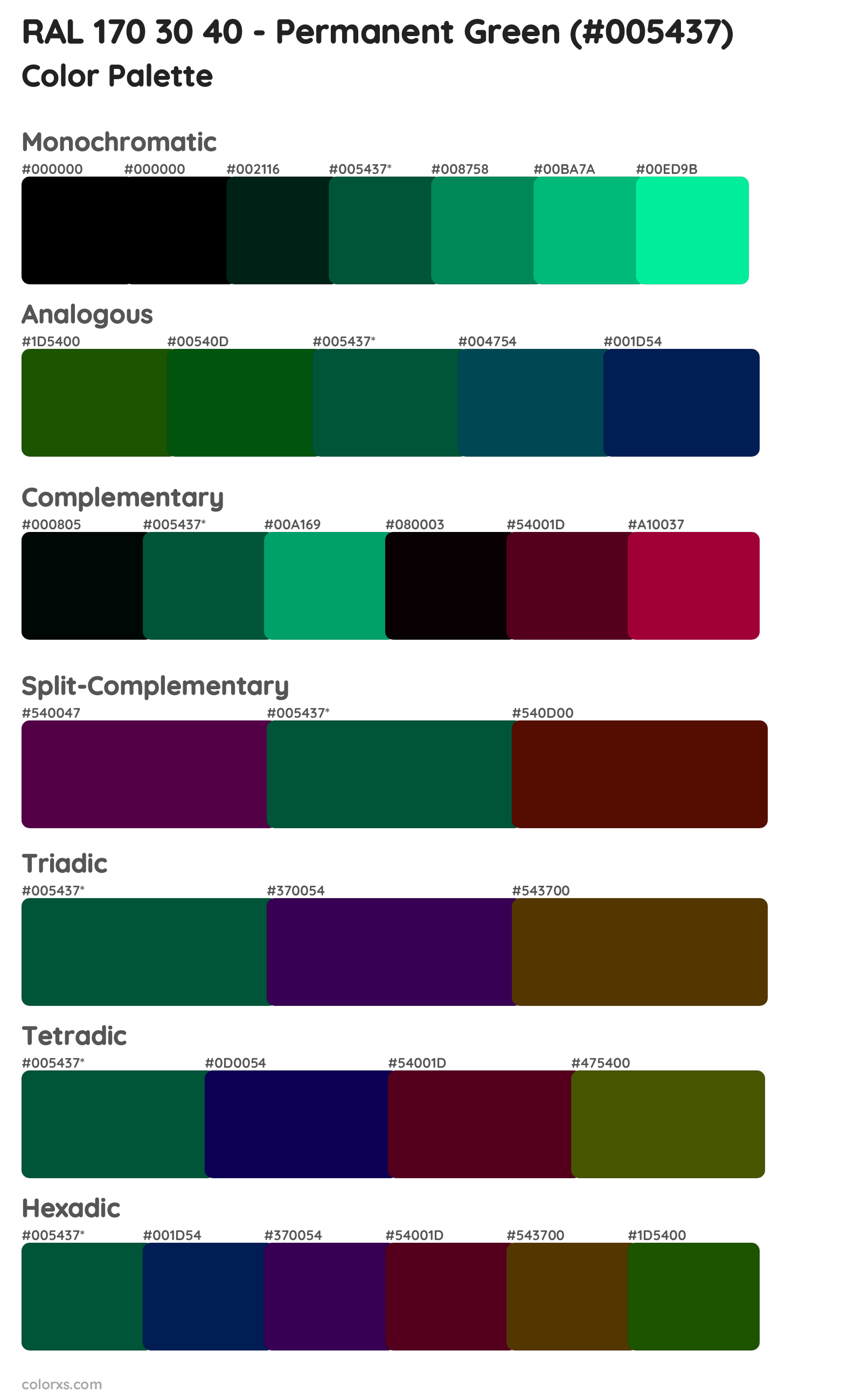 RAL 170 30 40 - Permanent Green Color Scheme Palettes