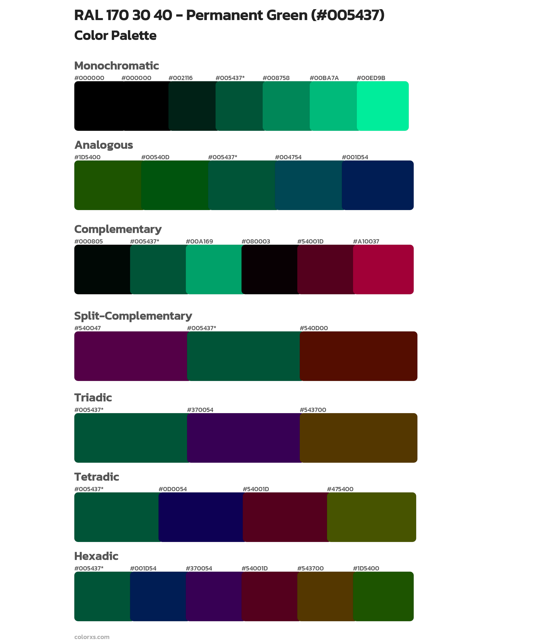 RAL 170 30 40 - Permanent Green Color Scheme Palettes