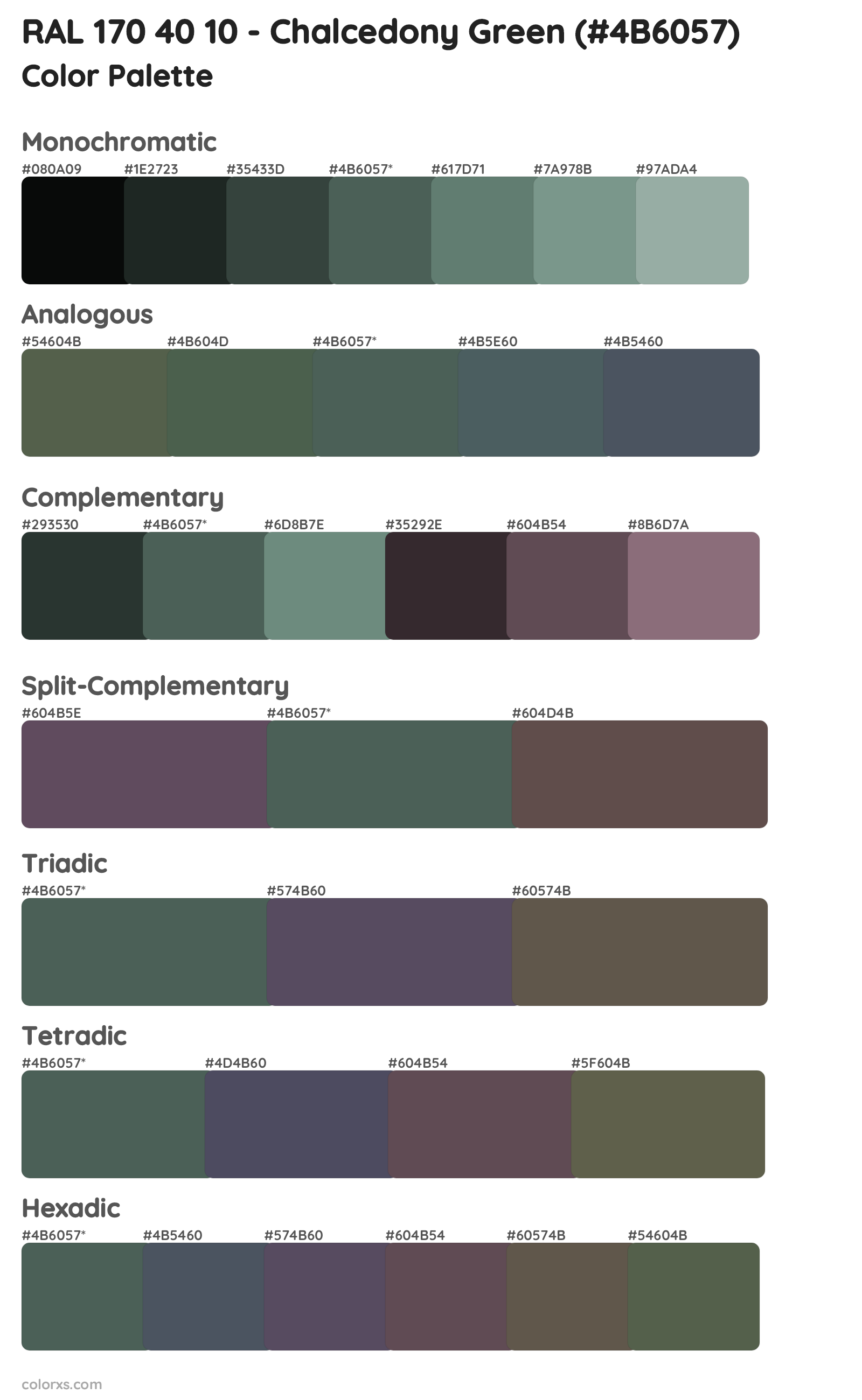 RAL 170 40 10 - Chalcedony Green Color Scheme Palettes