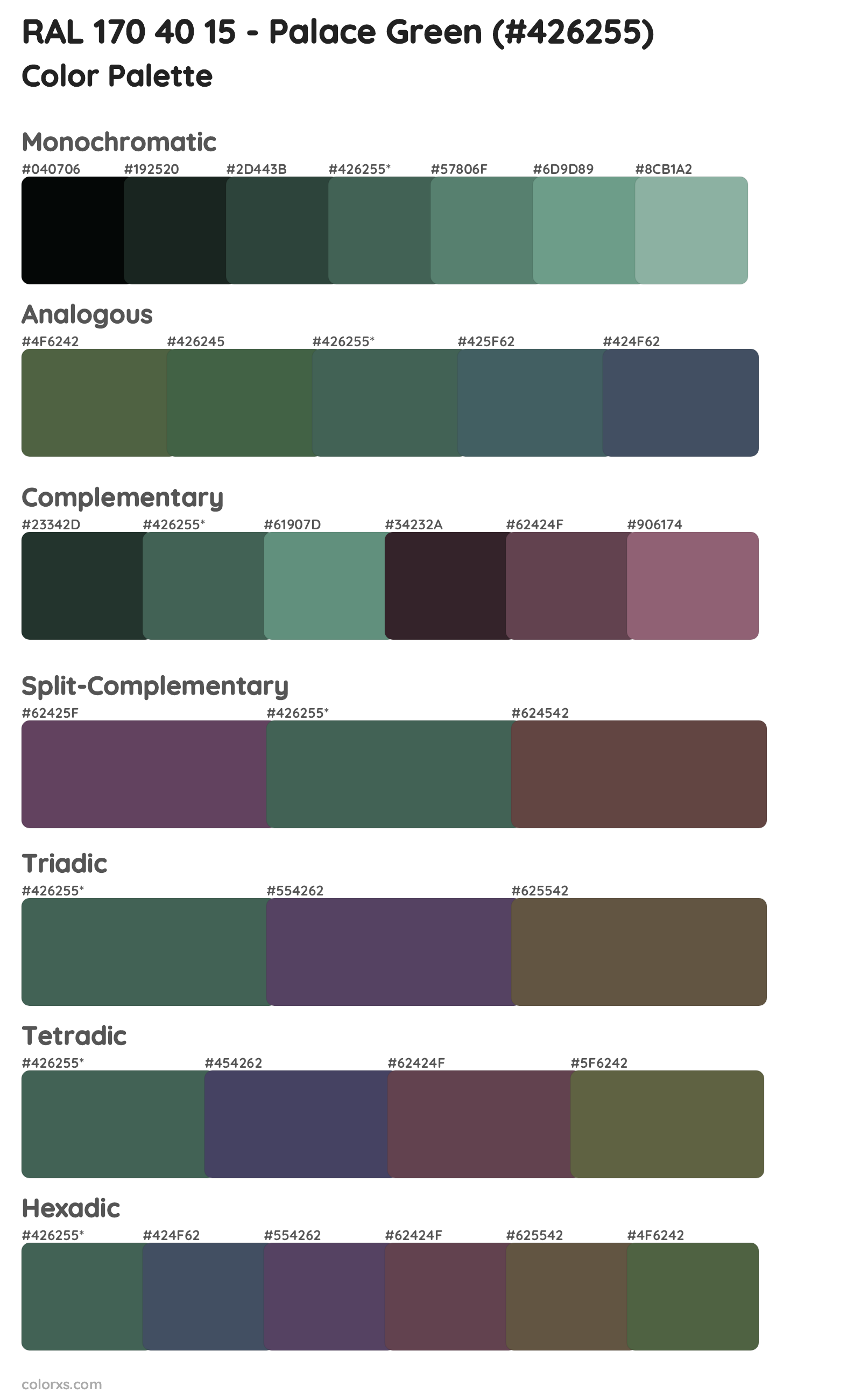 RAL 170 40 15 - Palace Green Color Scheme Palettes