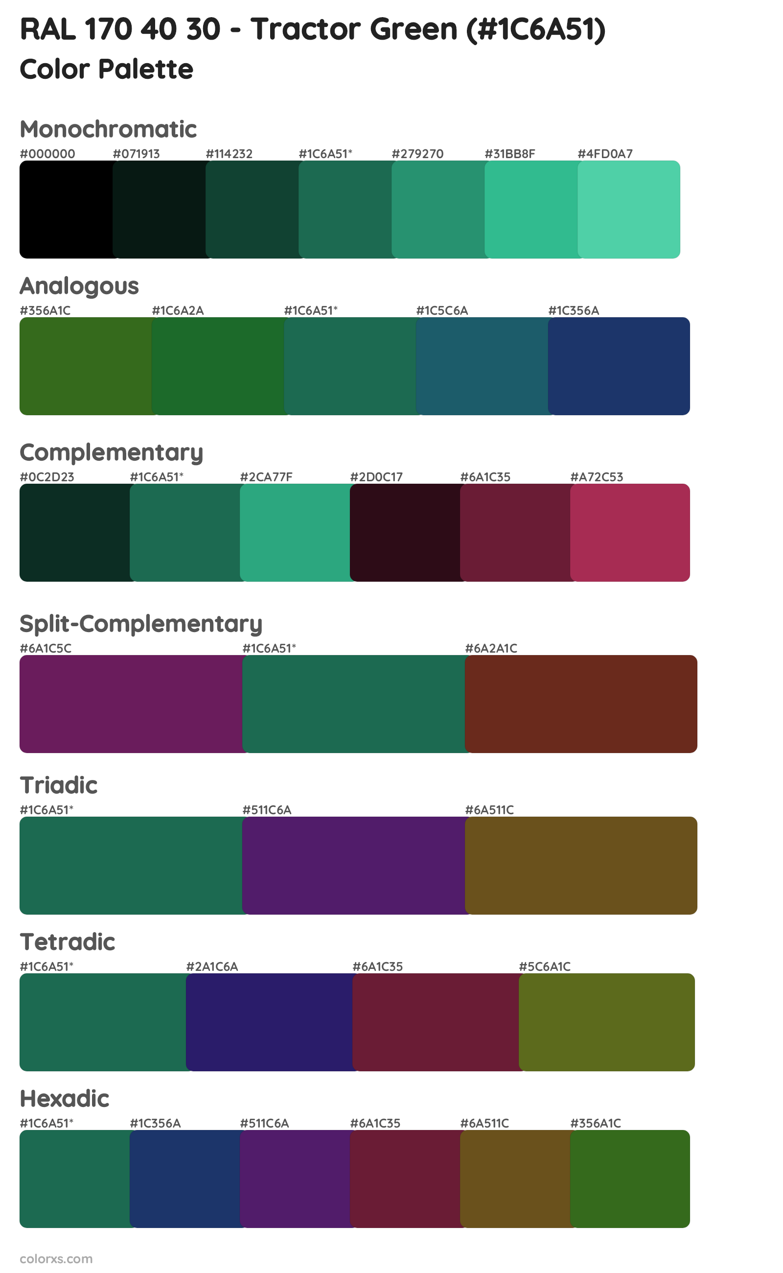 RAL 170 40 30 - Tractor Green Color Scheme Palettes