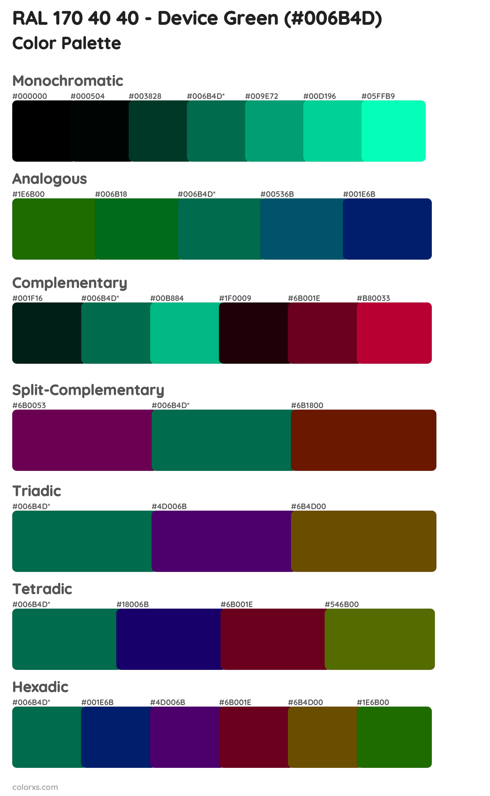 RAL 170 40 40 - Device Green Color Scheme Palettes