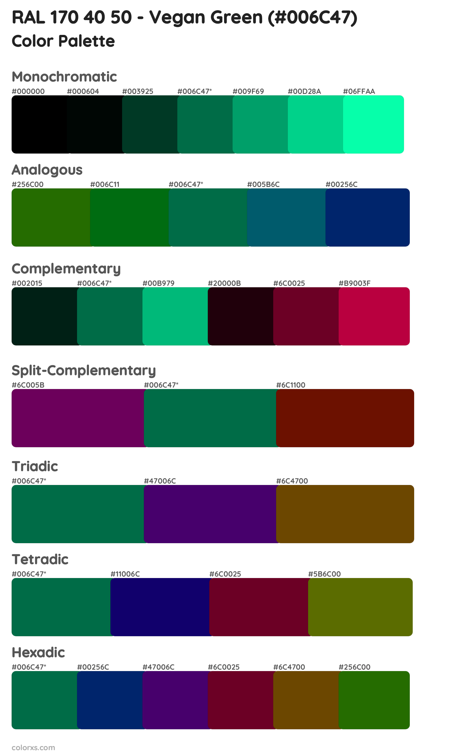 RAL 170 40 50 - Vegan Green Color Scheme Palettes