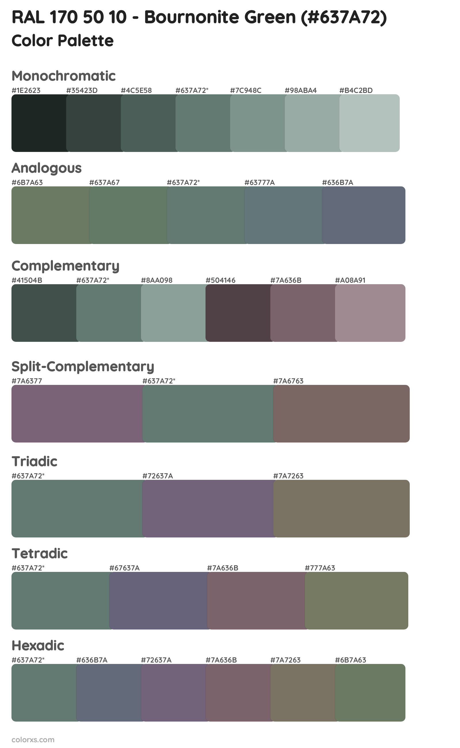 RAL 170 50 10 - Bournonite Green Color Scheme Palettes