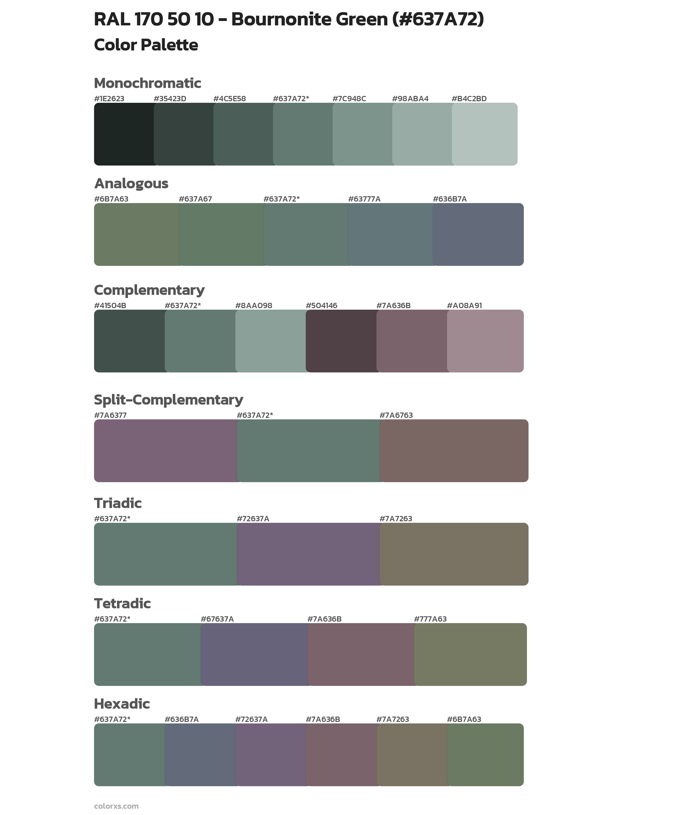 RAL 170 50 10 - Bournonite Green color palettes - colorxs.com