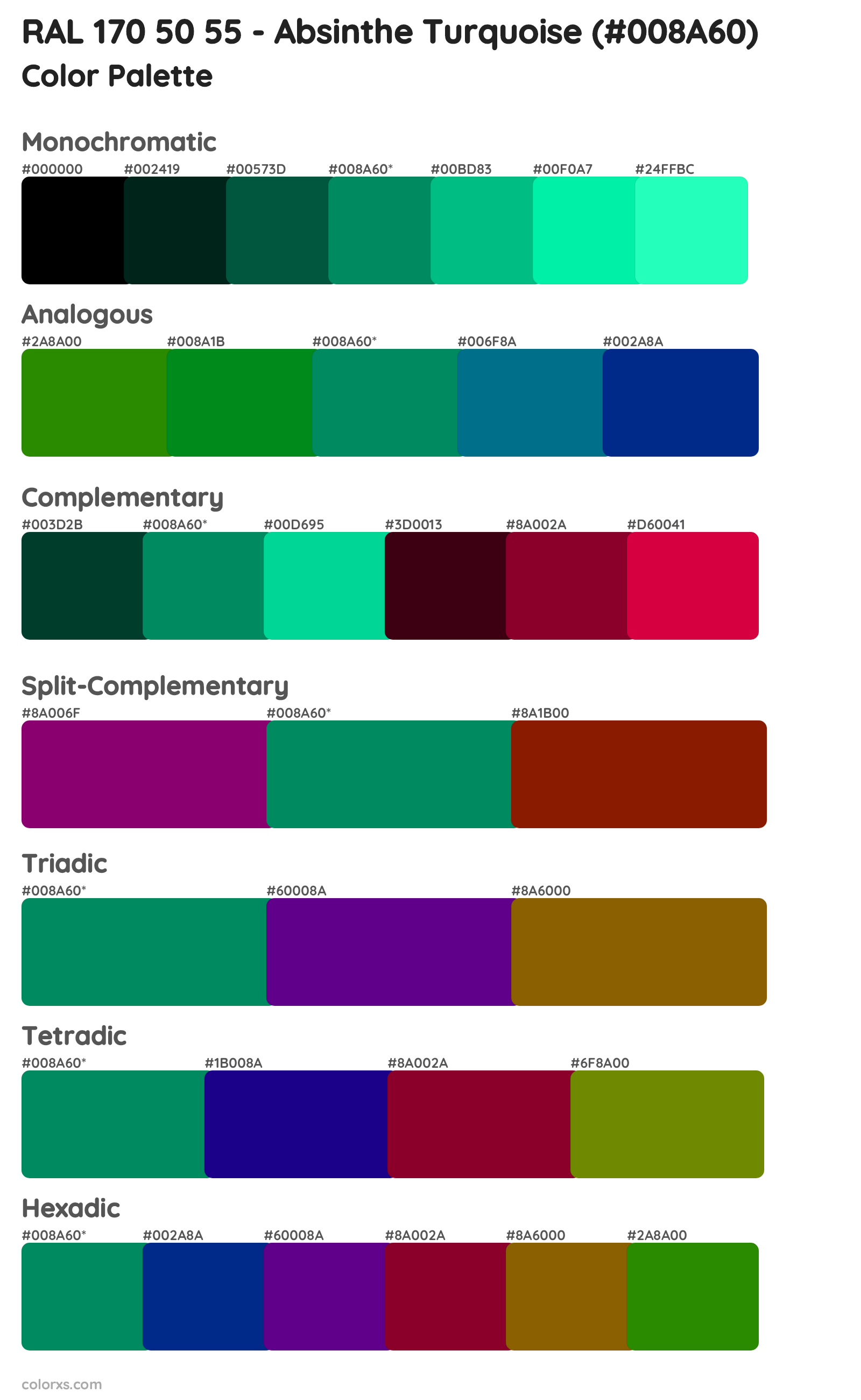 RAL 170 50 55 - Absinthe Turquoise Color Scheme Palettes