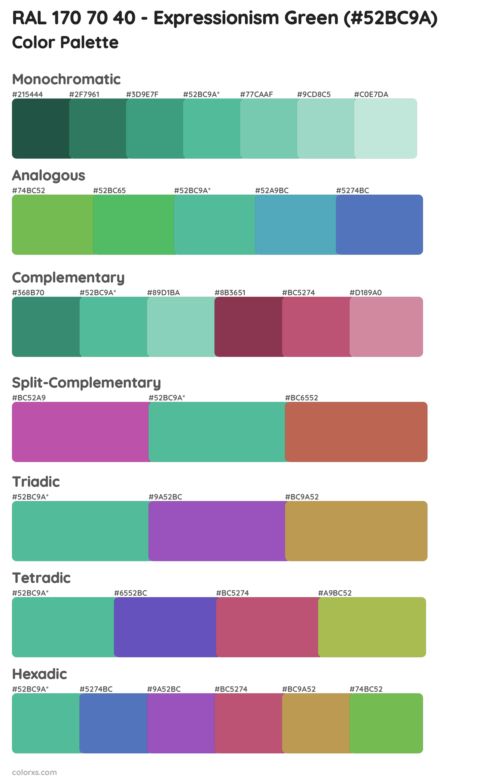 RAL 170 70 40 - Expressionism Green Color Scheme Palettes