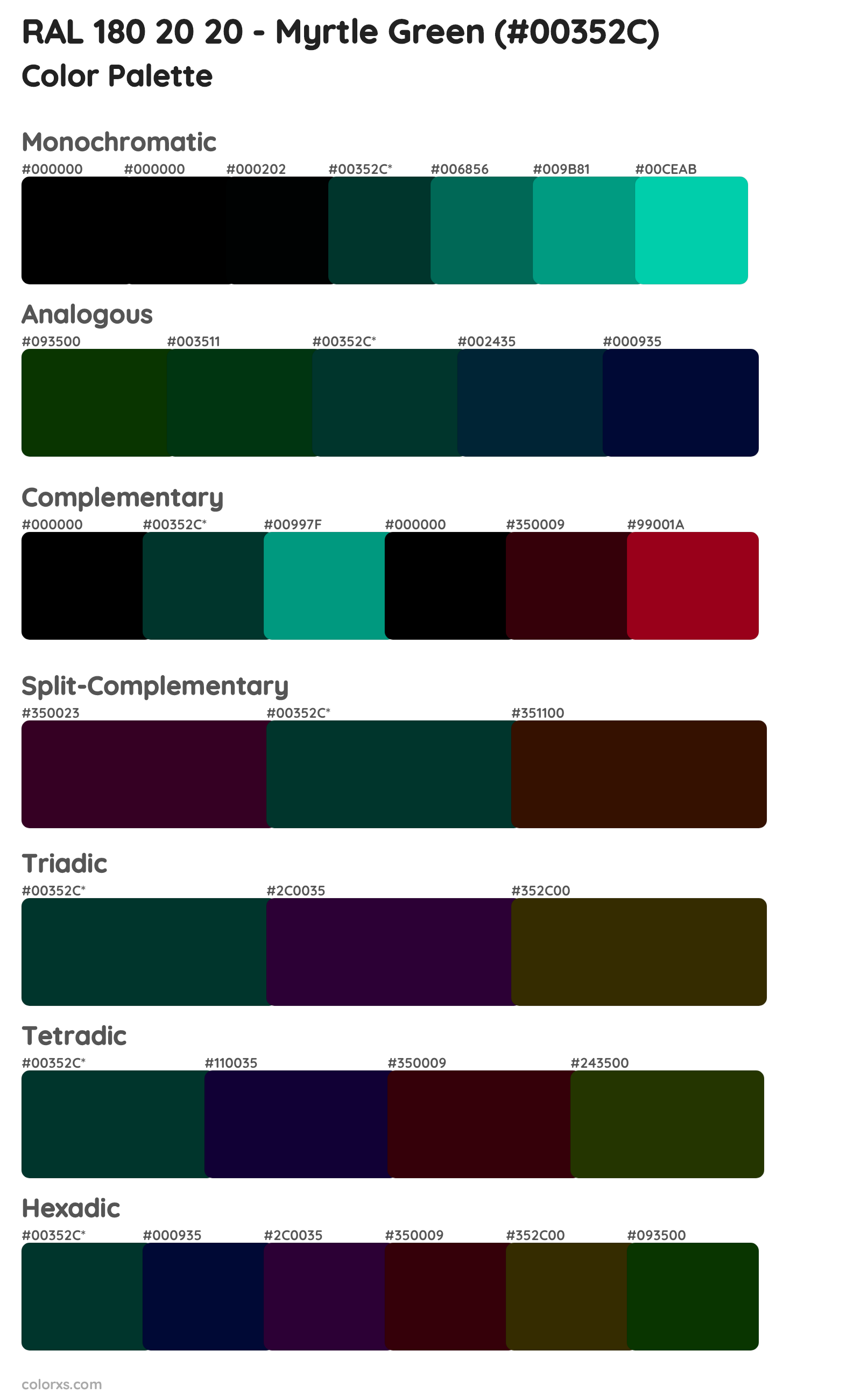 RAL 180 20 20 - Myrtle Green Color Scheme Palettes