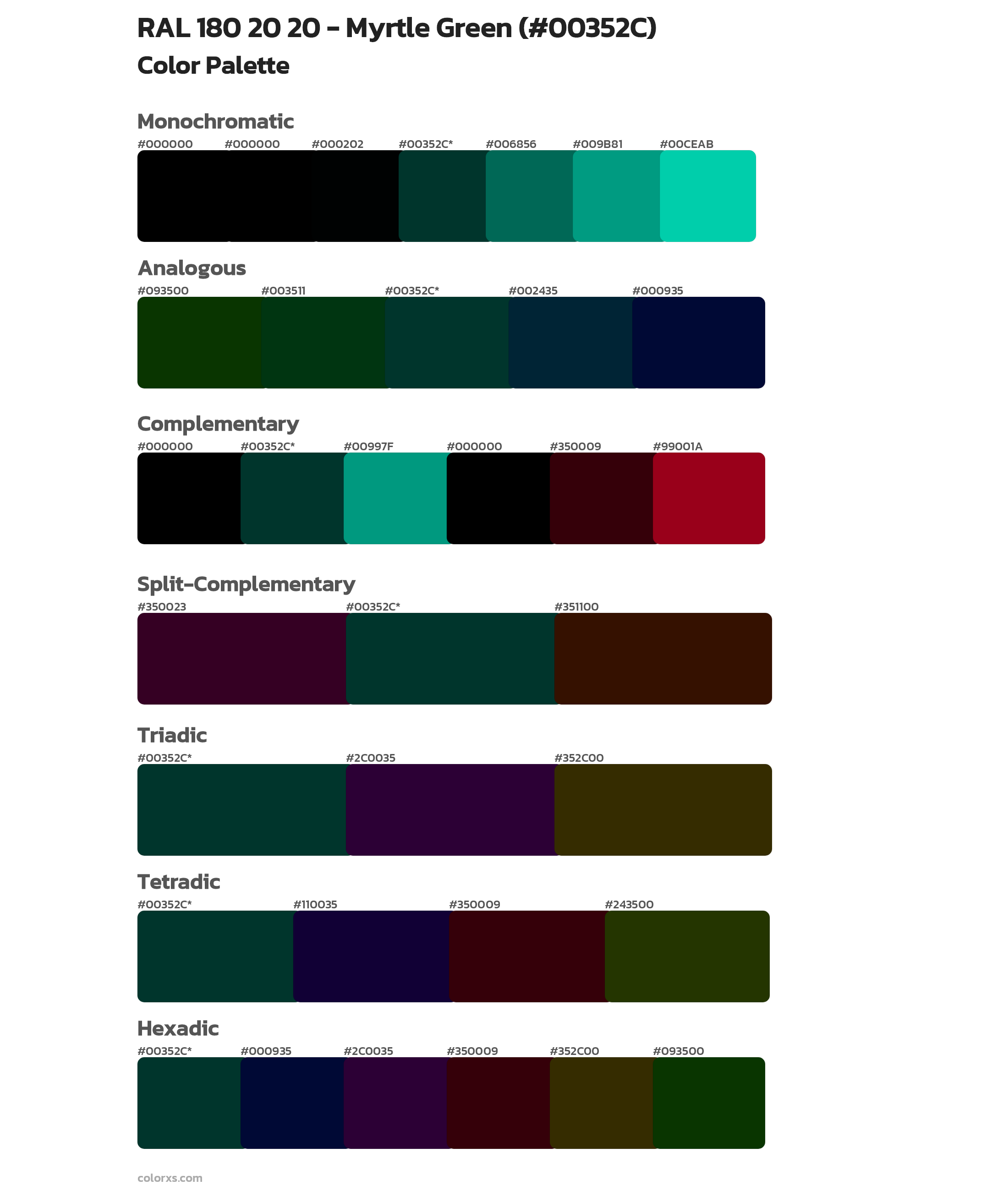 RAL 180 20 20 - Myrtle Green Color Scheme Palettes