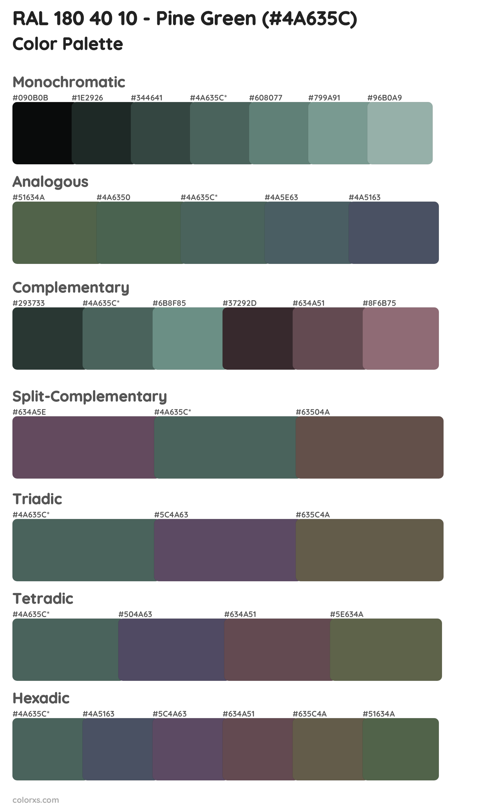 RAL 180 40 10 - Pine Green Color Scheme Palettes