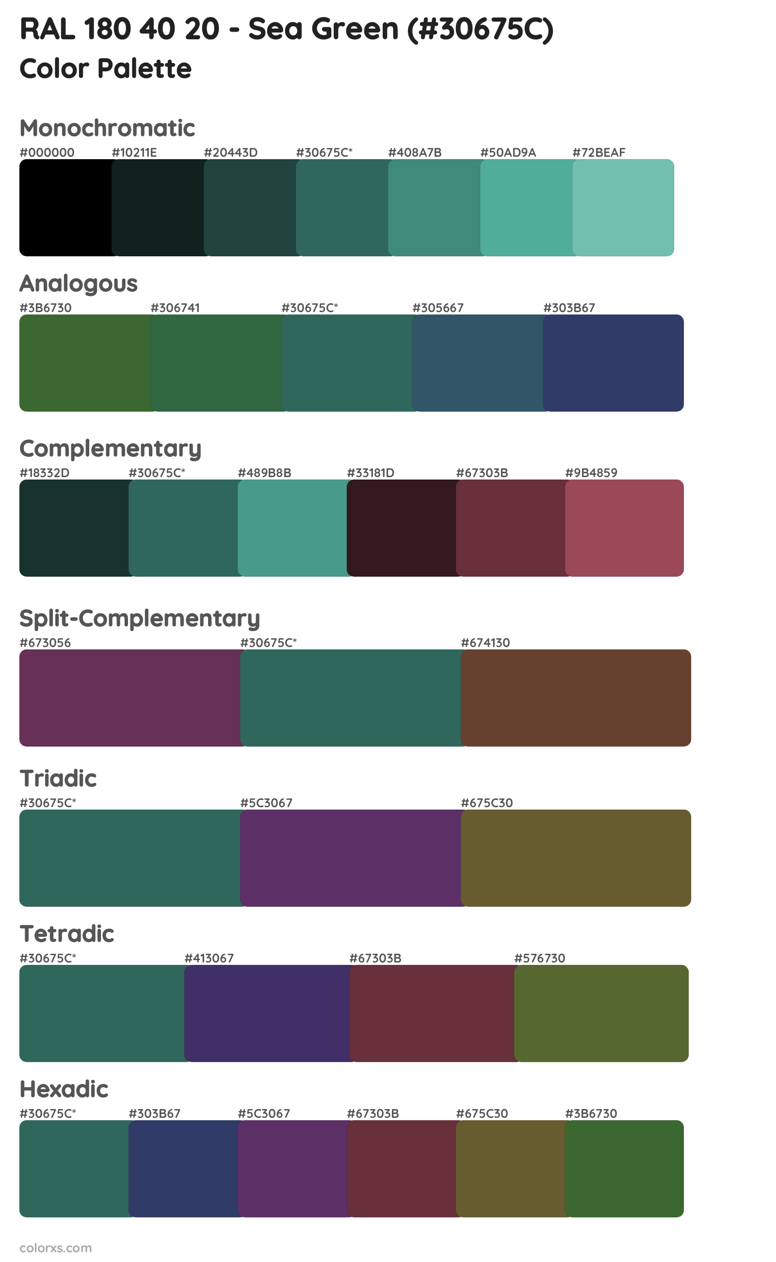 RAL 180 40 20 - Sea Green Color Scheme Palettes
