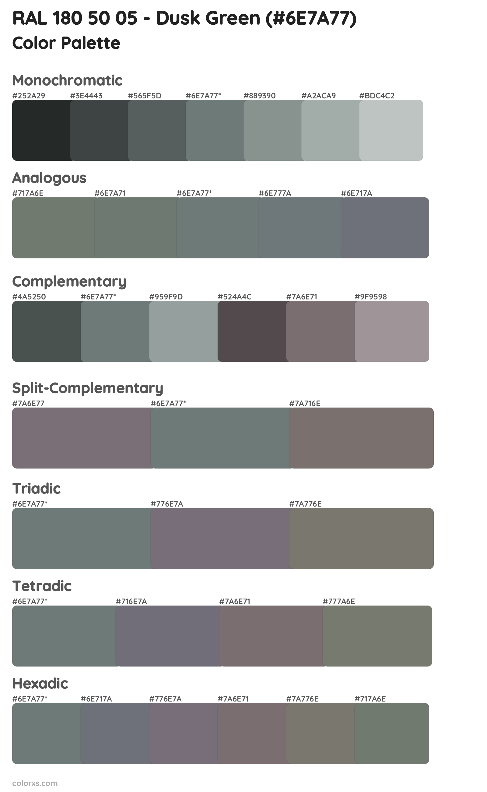 RAL 180 50 05 - Dusk Green Color Scheme Palettes
